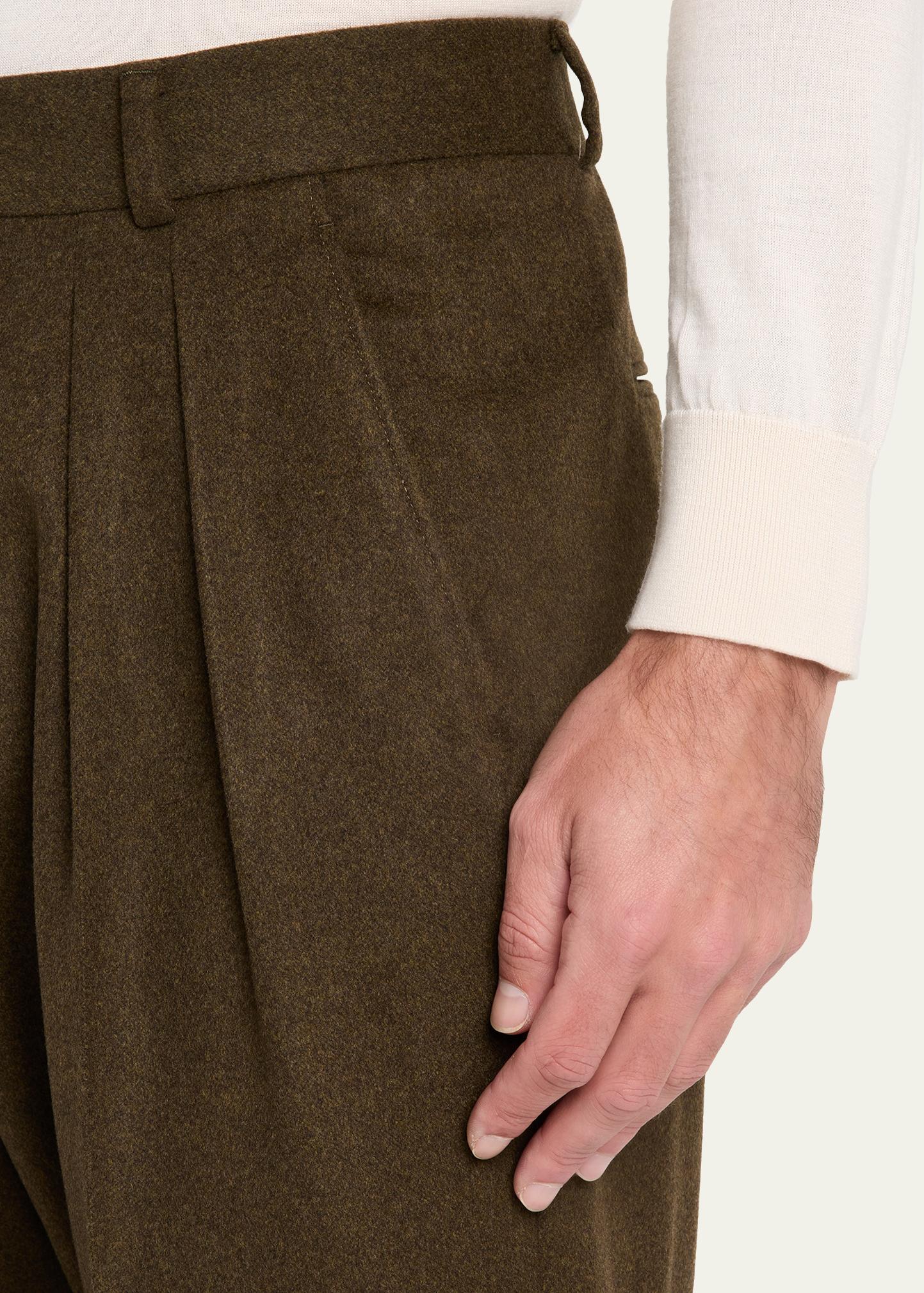 Loro Piana Men's Stafford Virgin Wool and Cashmere Pleated Pants