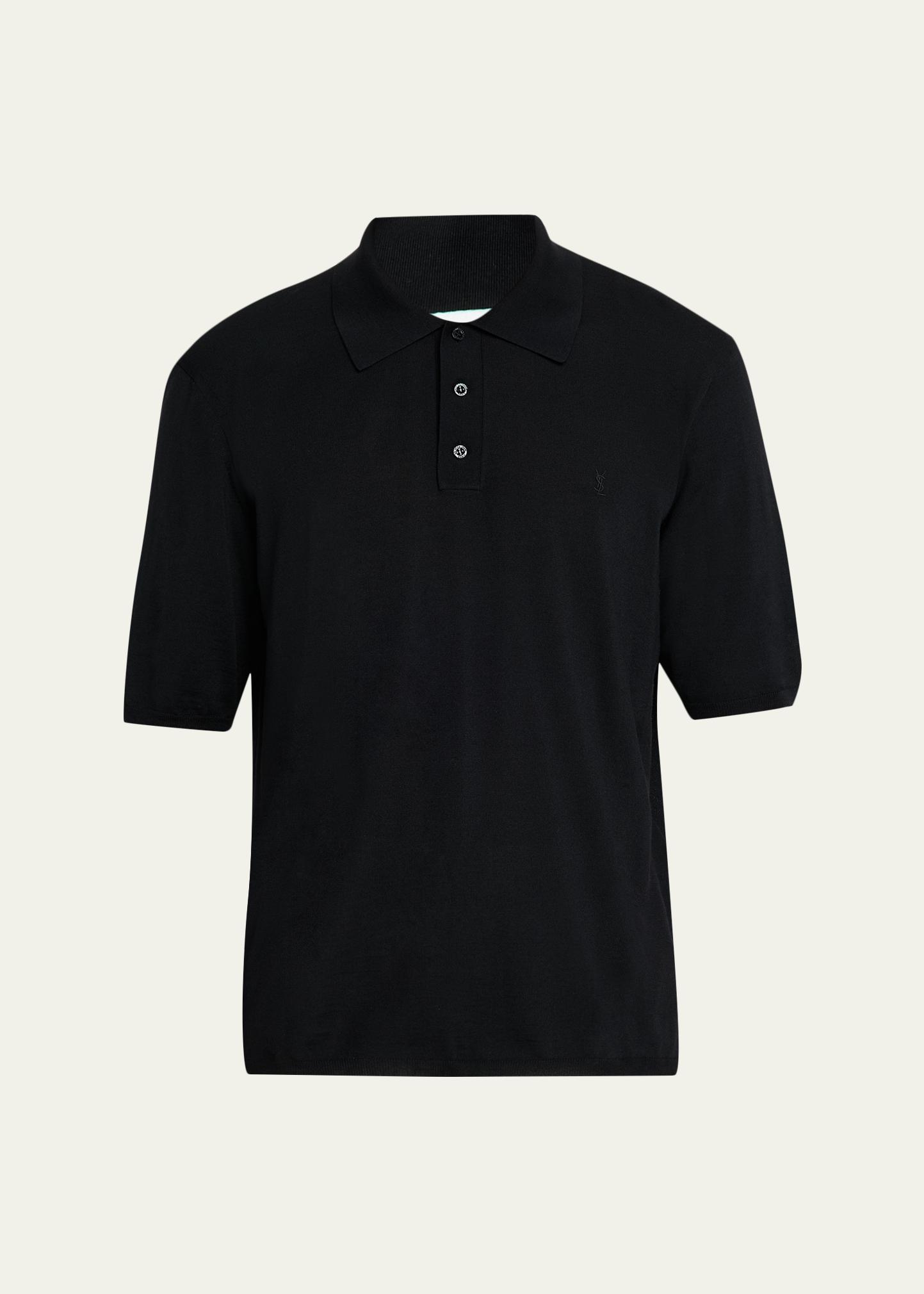 Saint Laurent Men's Cassandre Wool Short-Sleeved Polo Shirt