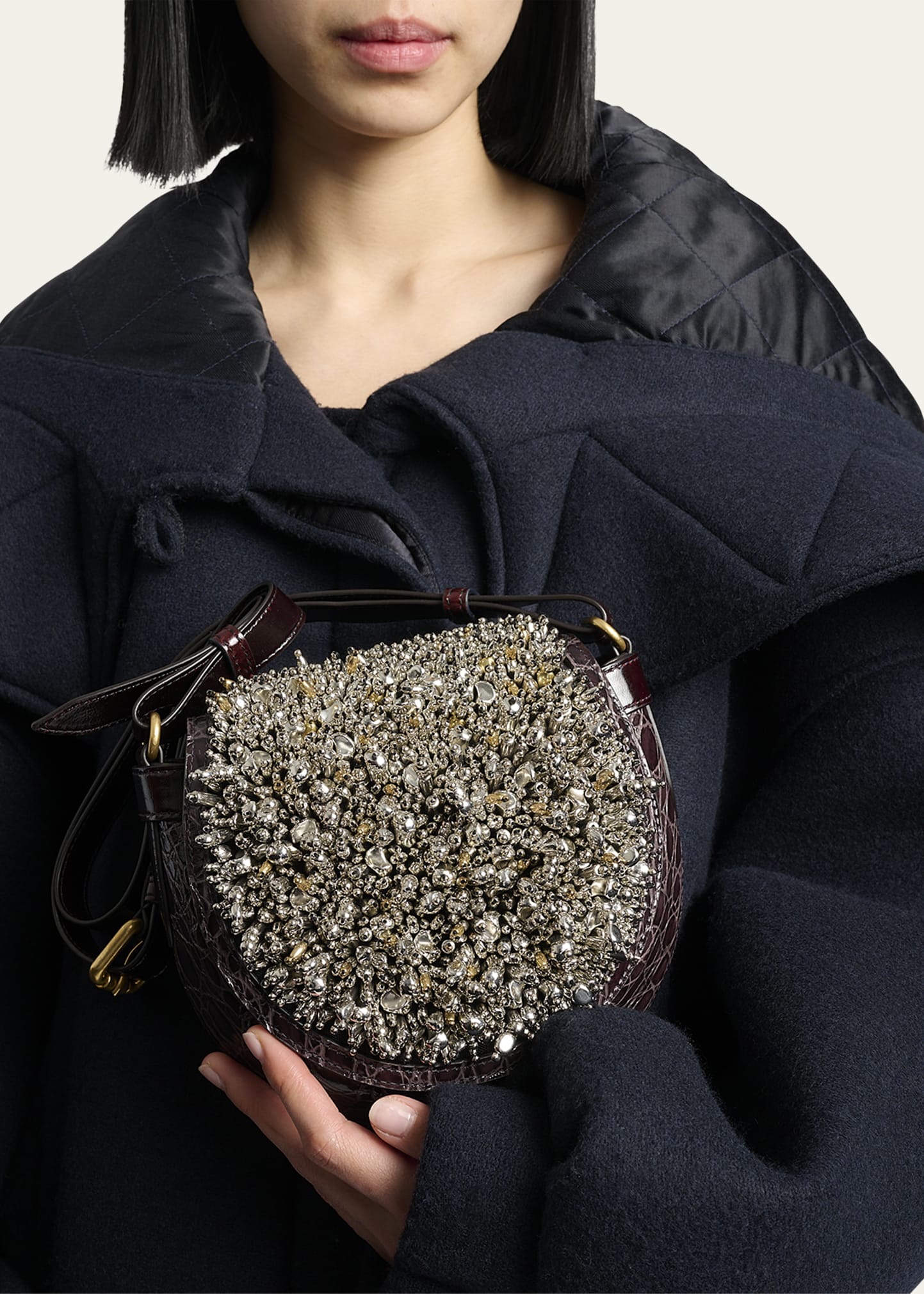 Dries Van Noten Arc Small Crystal Flap Leather Crossbody Bag