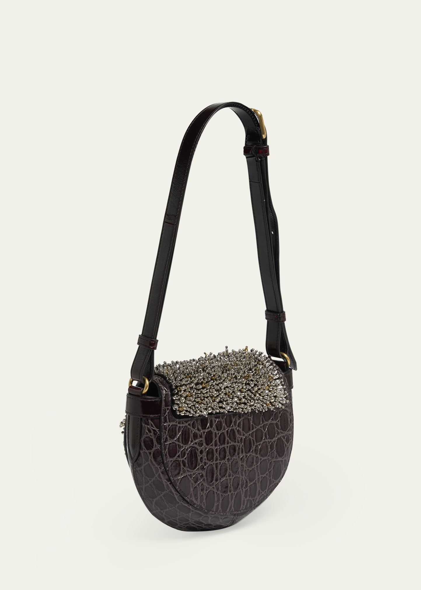 Dries Van Noten Arc Small Crystal Flap Leather Crossbody Bag