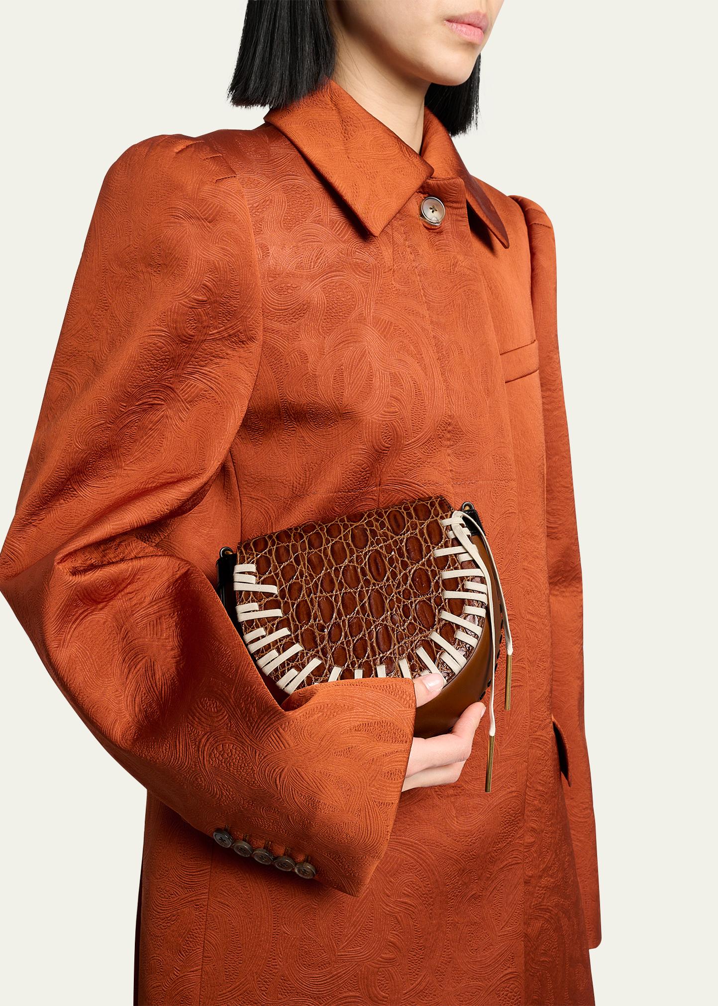 Dries Van Noten Arc Small Mixed Leather Whipstitch Crossbody Bag