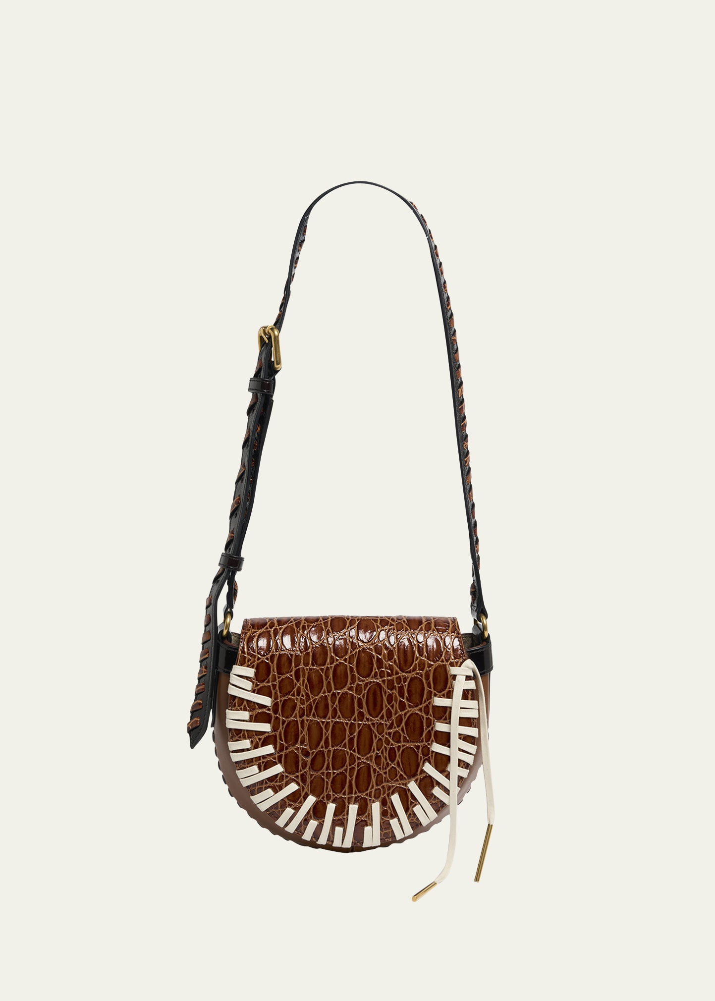 Dries Van Noten Arc Small Mixed Leather Whipstitch Crossbody Bag