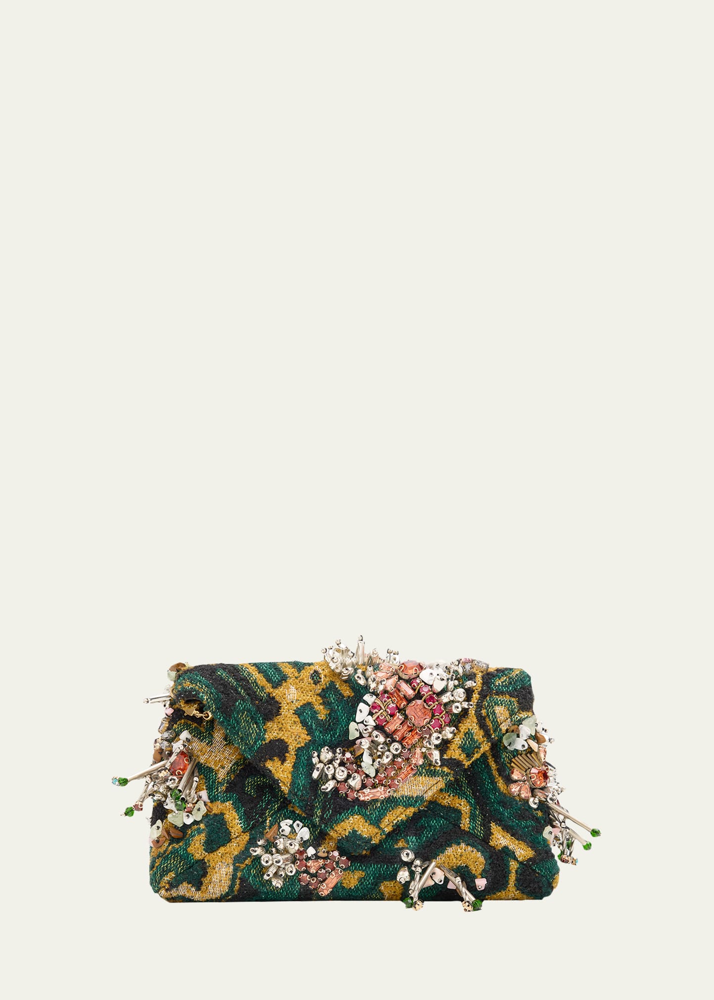 Dries Van Noten Micro Envelope Flap Embellished Jacquard Clutch