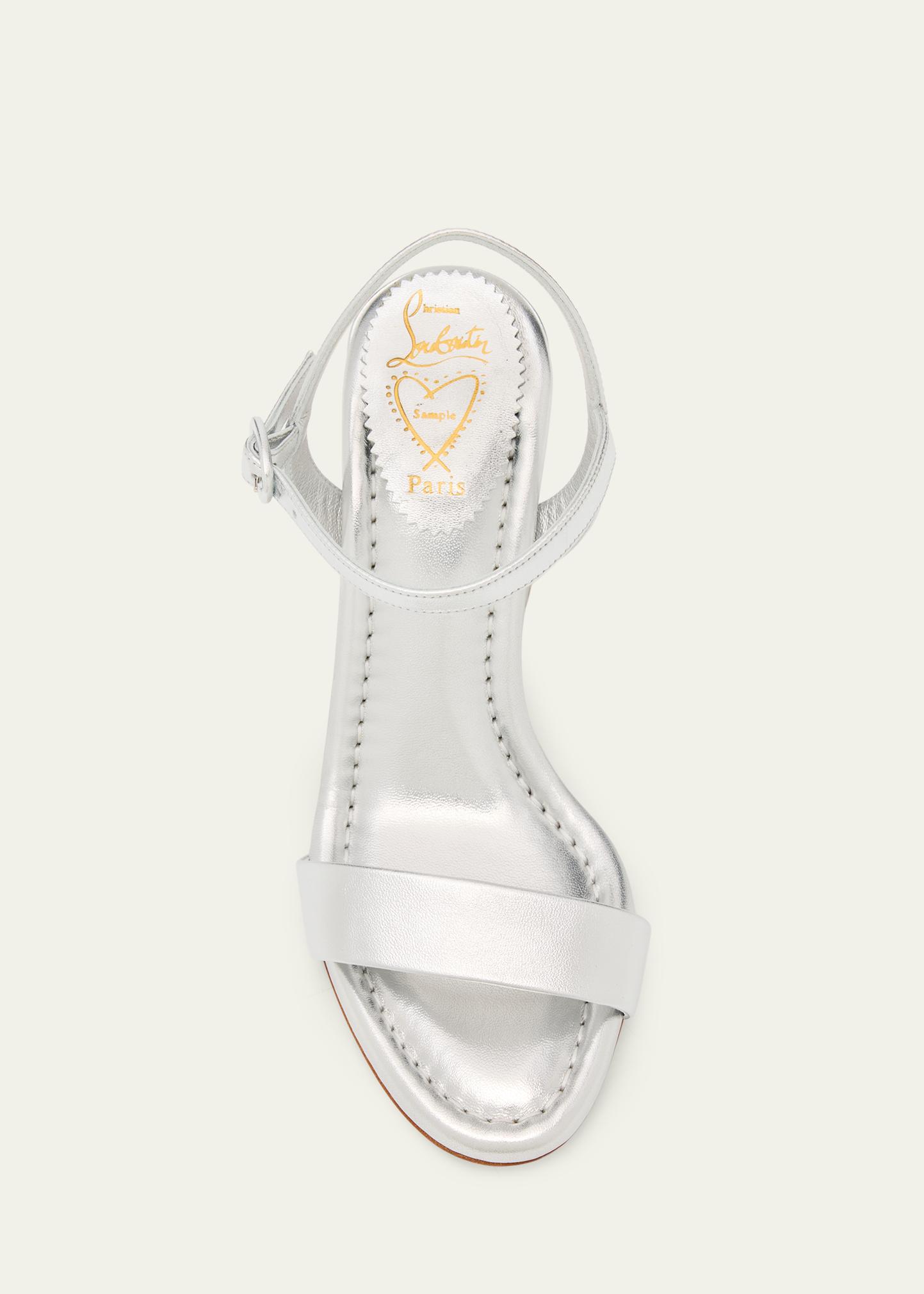 Christian Louboutin 85mm Miss Jane Metallic Leather Ankle-Strap 