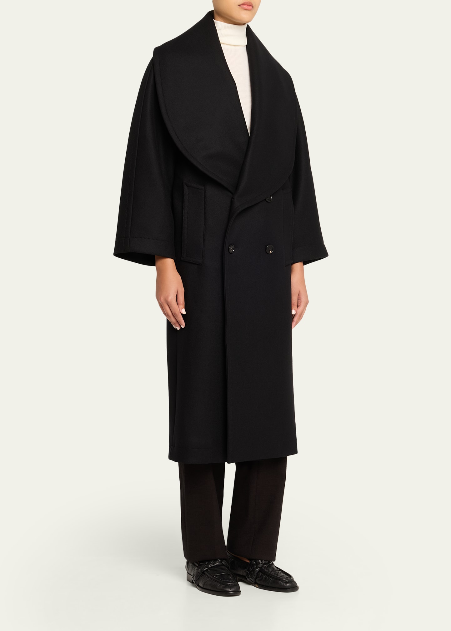 Bottega Veneta Oversized Collar Double-Breasted Wool-Blend Coat