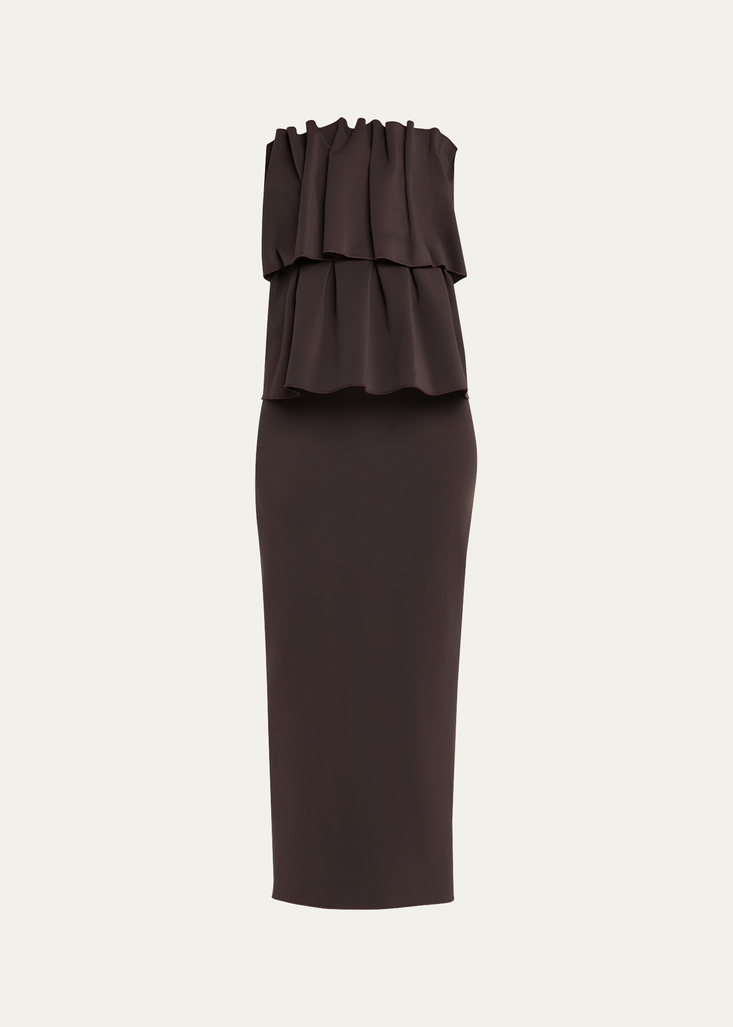 knee length dresses for ladies Mac Duggal Crepe Strapless Twist Top Fitted Midi Dress main image 1