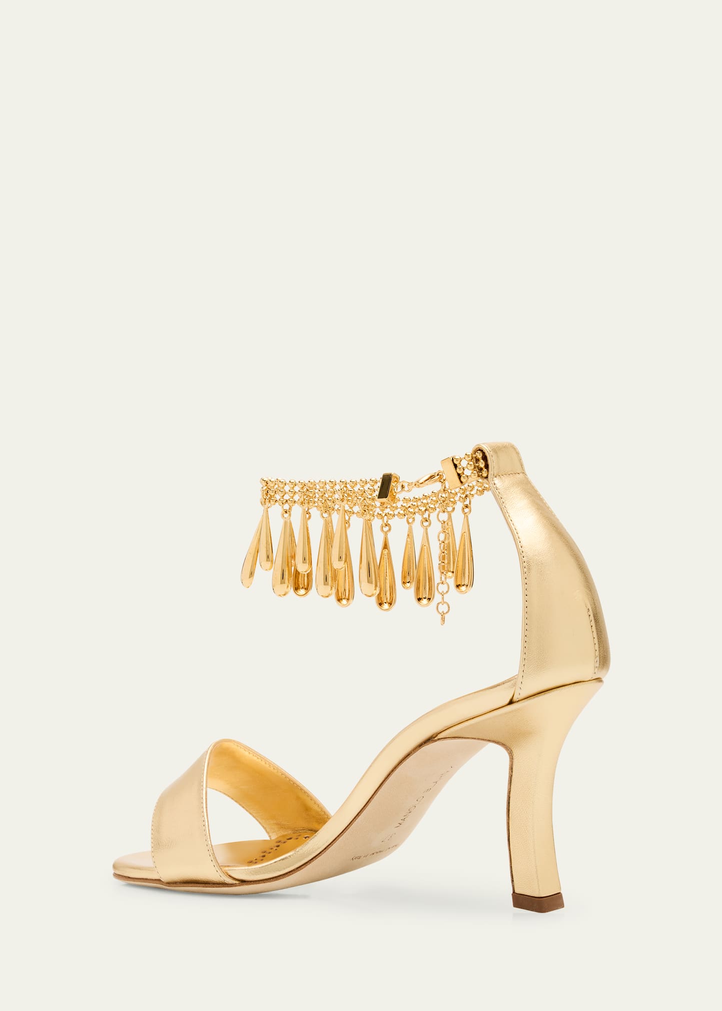 Manolo Blahnik Nicusan Embellished Ankle-Chain Leather Sandals