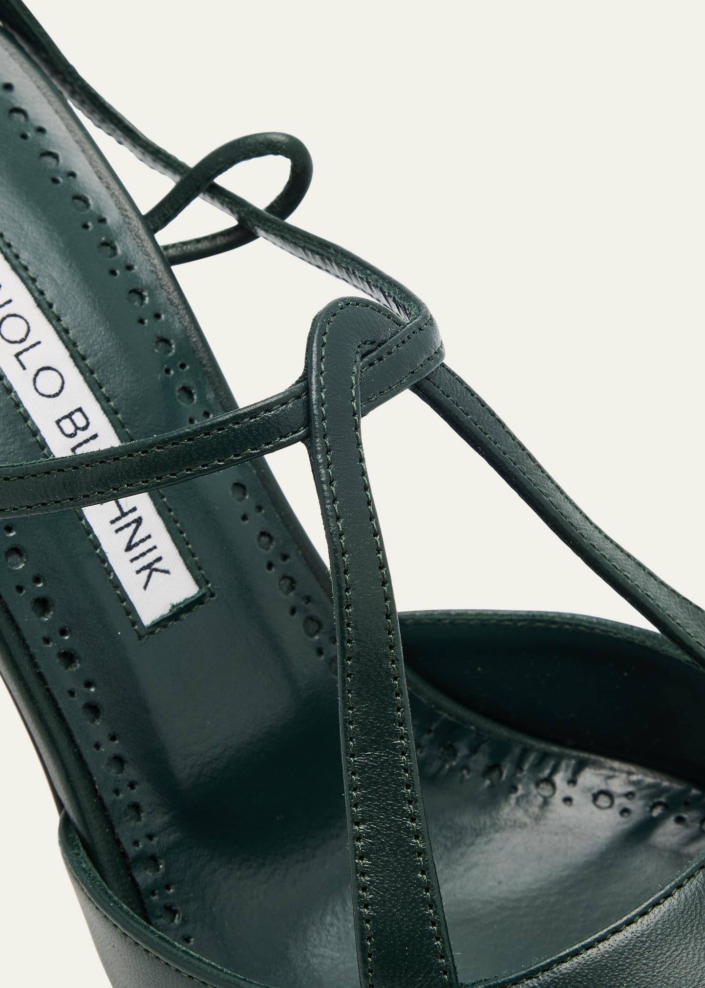 Manolo Blahnik Minia Nappa Leather T-Strap Stiletto Pumps 