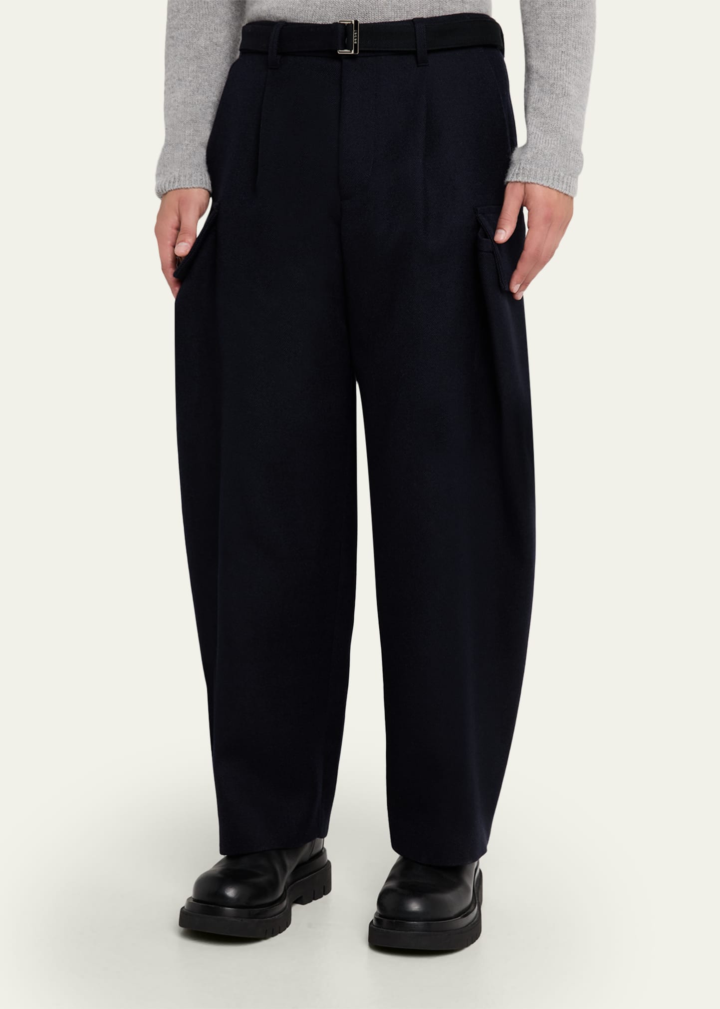 SACAI Men's Double-Faced Melton Wool Oversized Cargo Pants