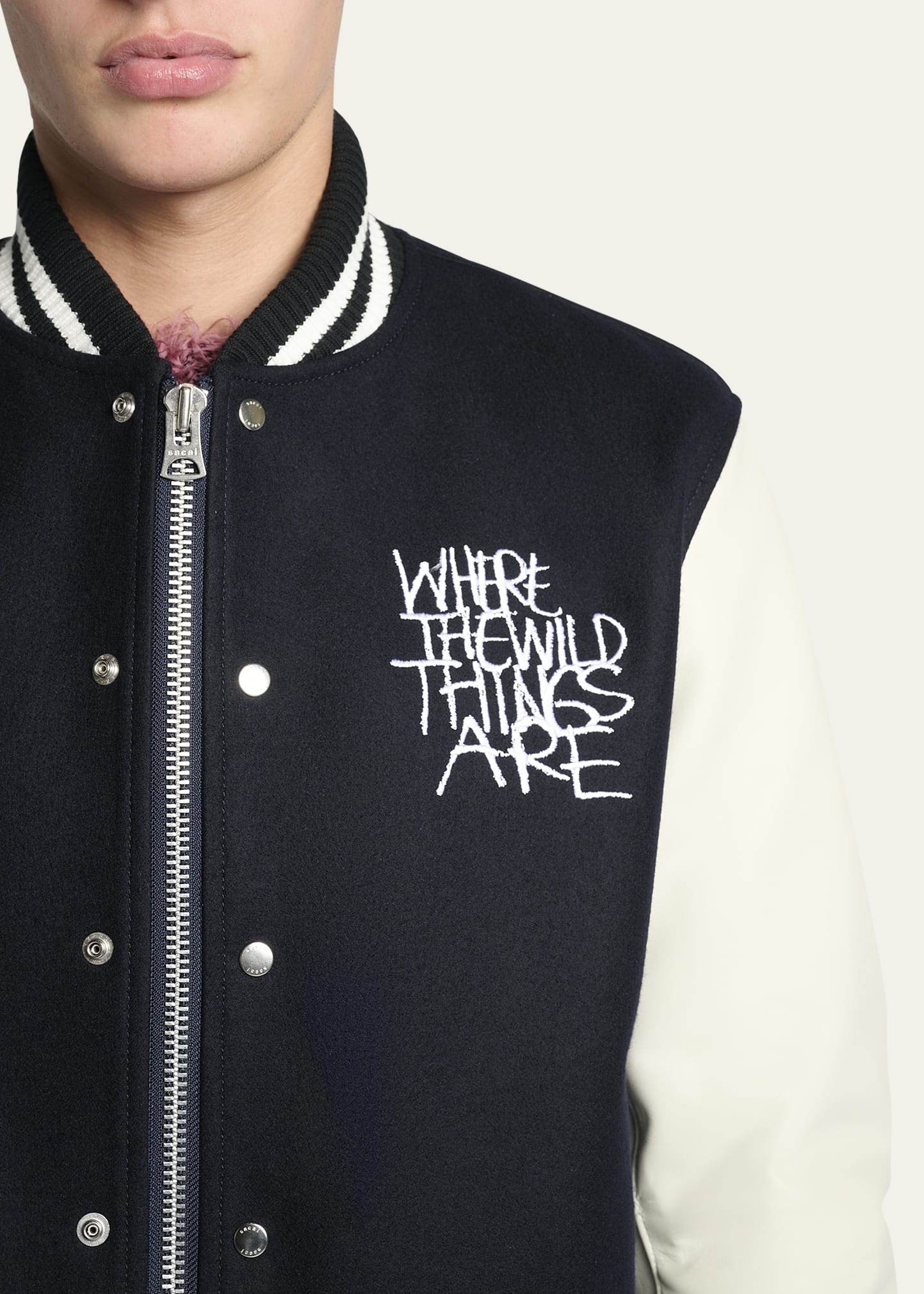 SACAI Men's Leather & Wool Where The Wild Things Are Varsity