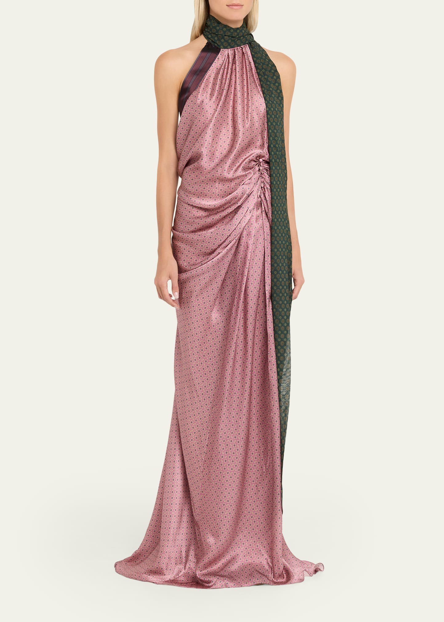 Dries Van Noten Devira Button Draped Satin Halter Maxi Dress - Bergdorf  Goodman