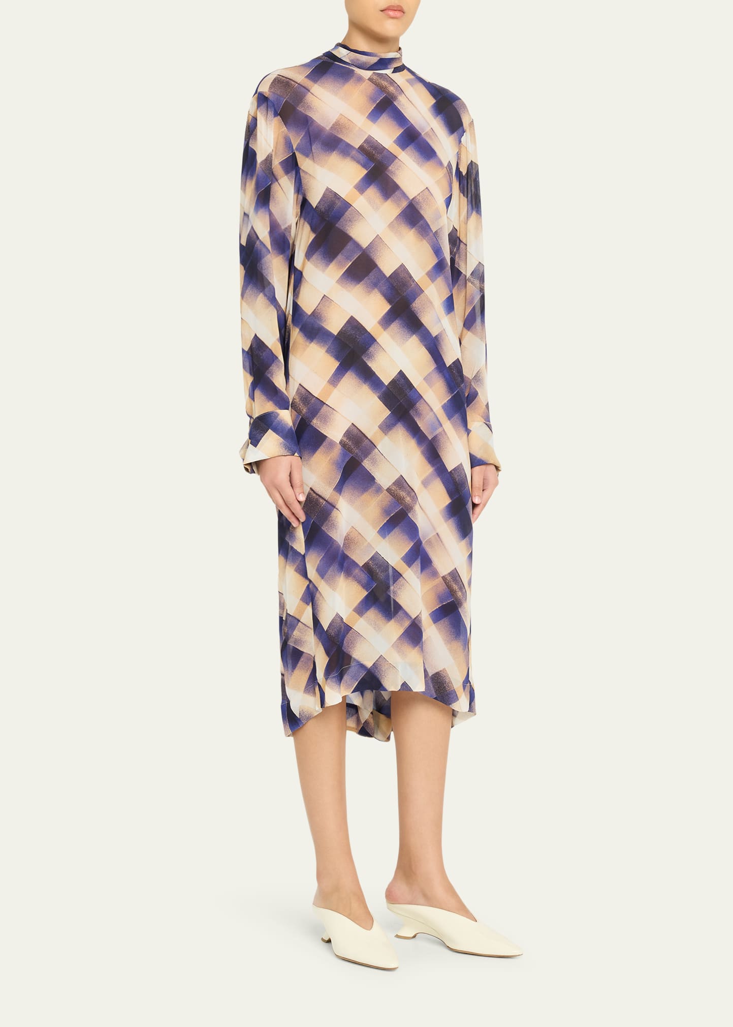 Dries Van Noten Doddy Scarf-Neck Check-Print Midi Dress - Bergdorf