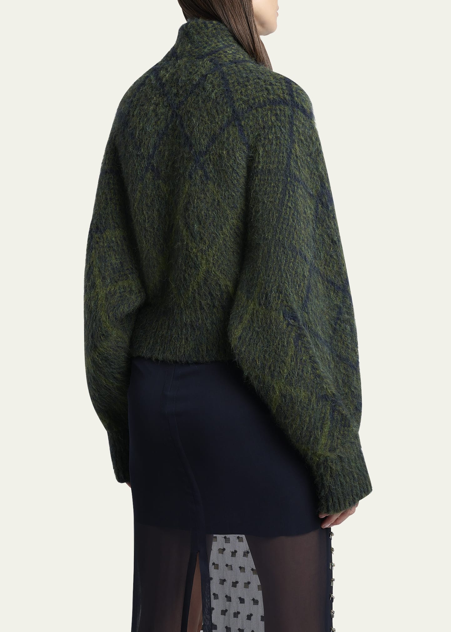 Dries Van Noten Diamond Knit Turtleneck Cardigan - Bergdorf Goodman