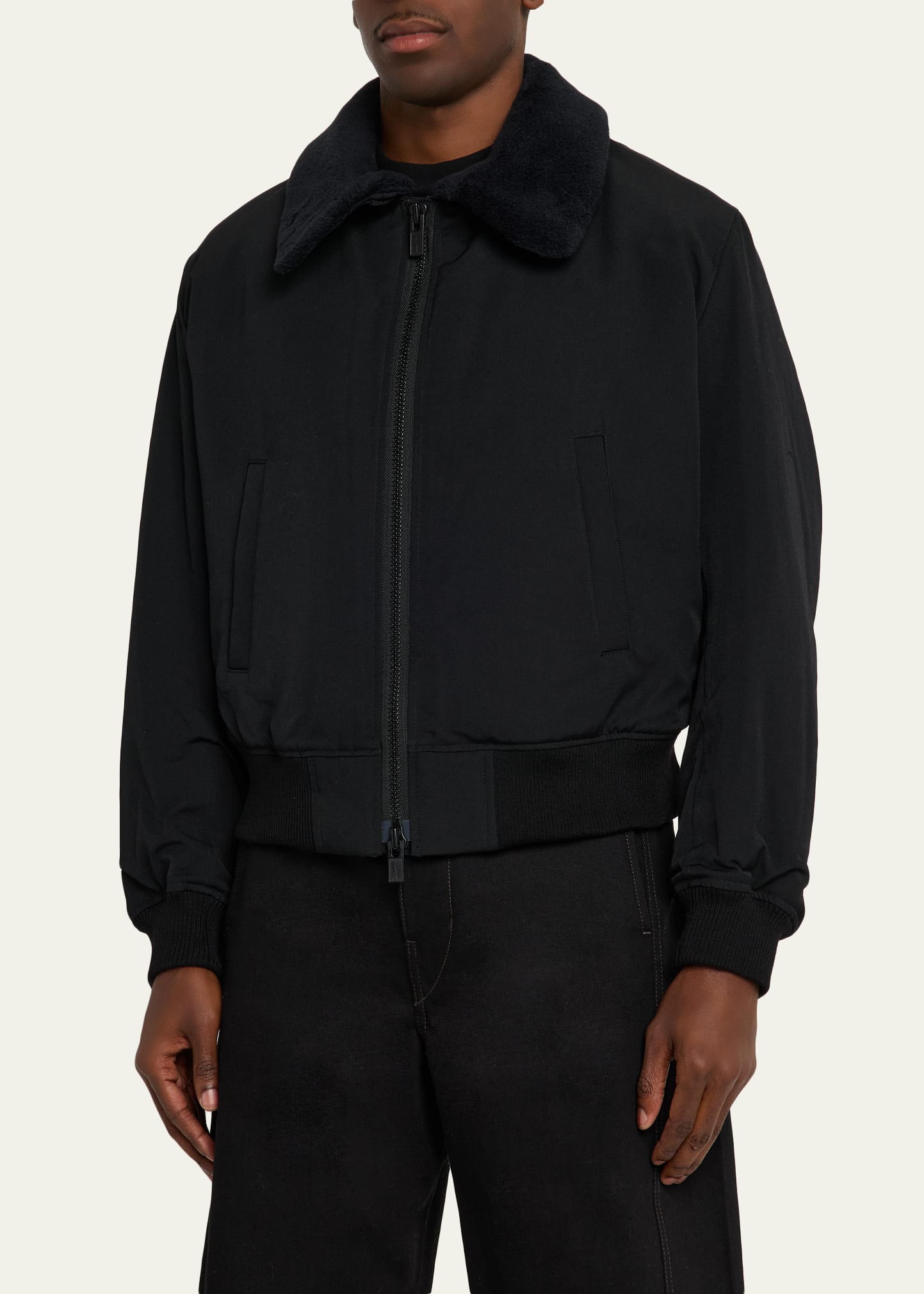 Yohji Yamamoto Men's Wool Gabardine Flight Jacket with Removable