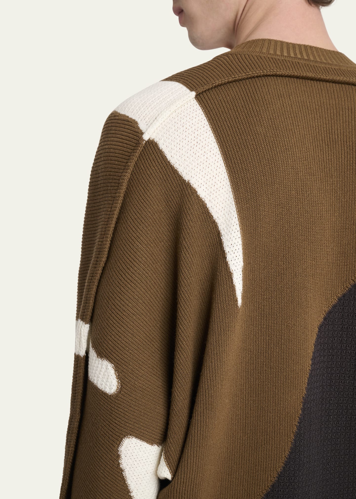 【ISSEY MIYAKE】ブラウン Vネックニット M レンガ色 Homme Plisse Issey Miyake Men's Multi Agate Knit Relaxed Crewneck