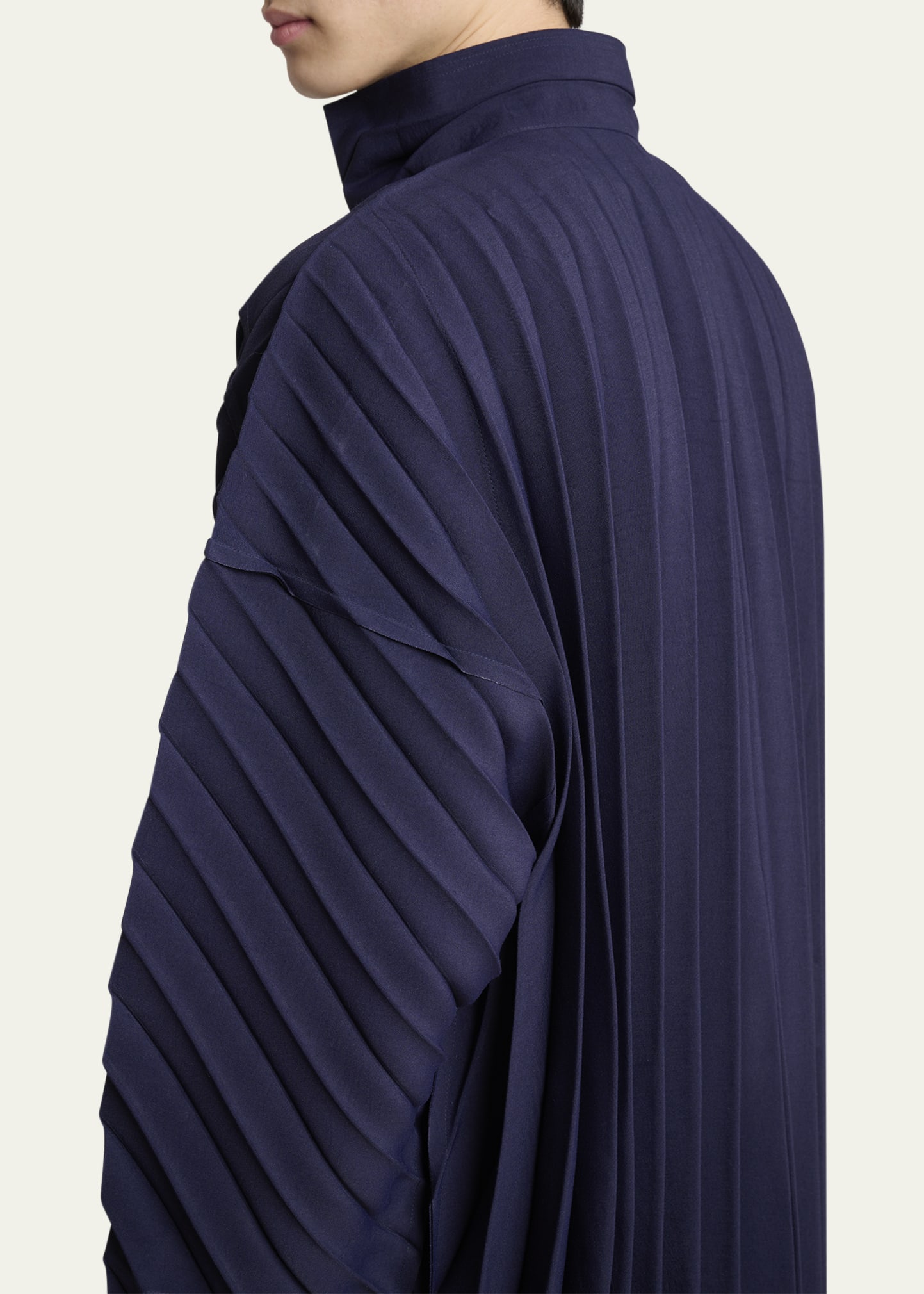 Homme Plisse Issey Miyake Men's Navy Edge Pleated Overcoat