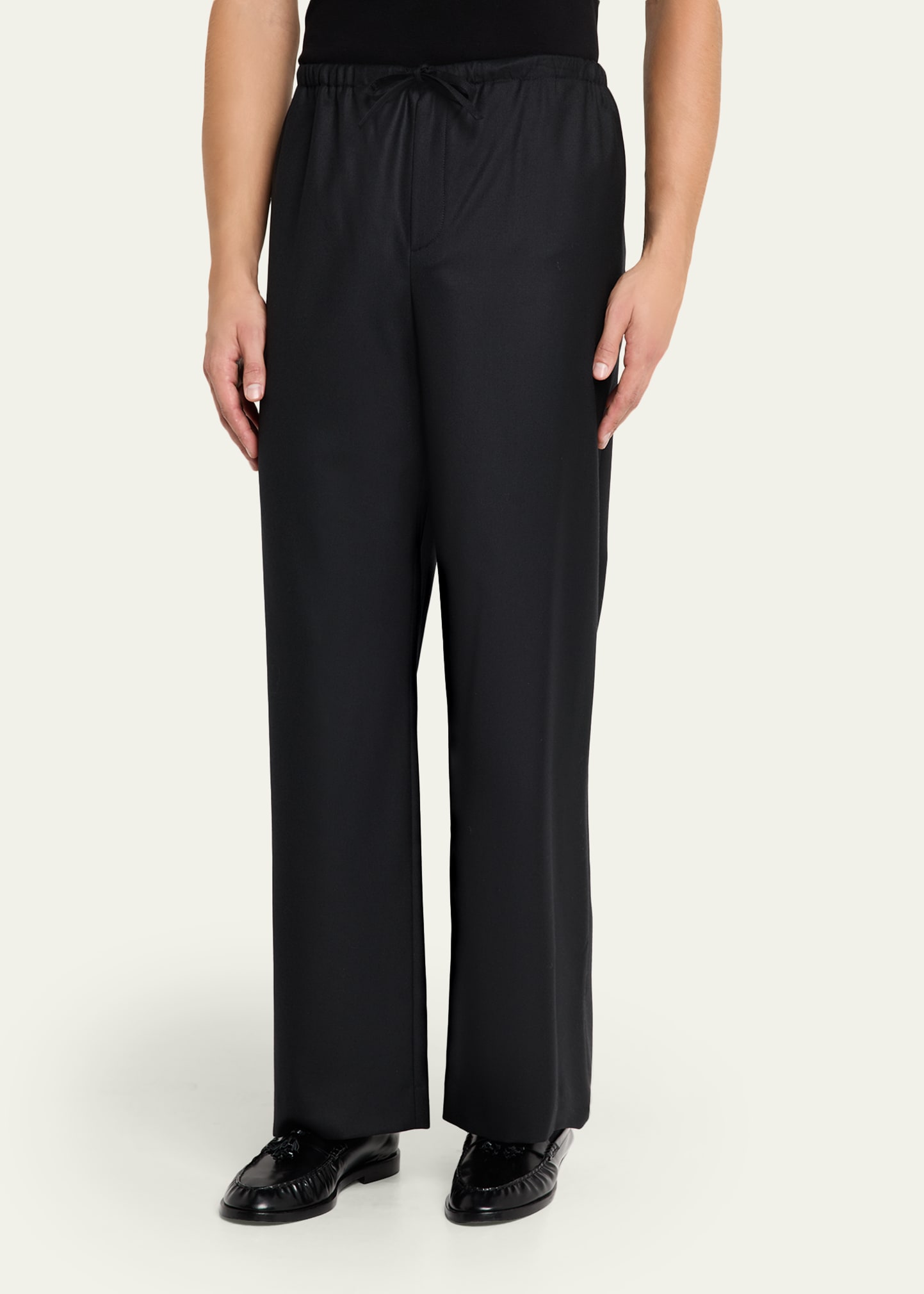 THE ROW Men's Xon Wool Flannel Relaxed-Fit Drawstring Pants