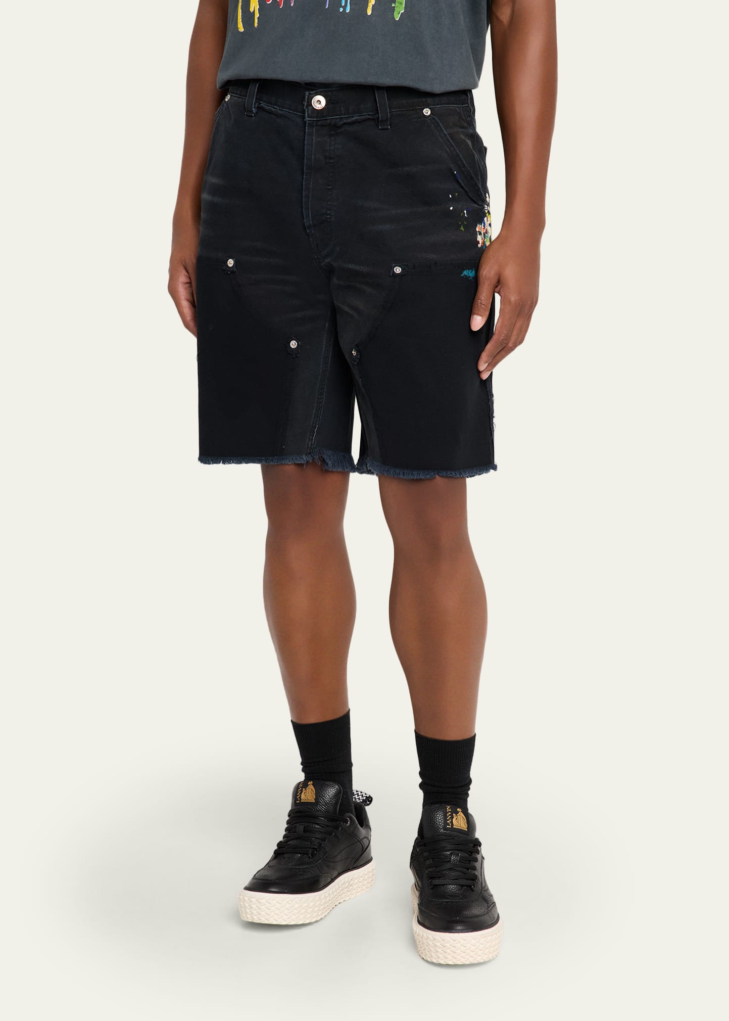 GALLERY DEPARTMENT Men's Black Denim Cutoff Carpenter Shorts
