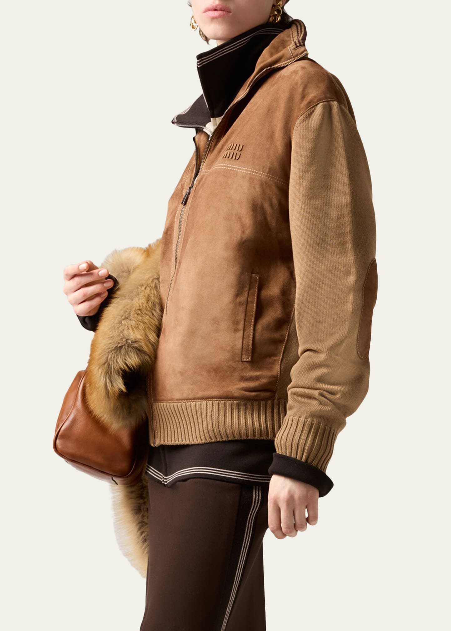 Miu Miu Suede & Wool Knit Jacket - Bergdorf Goodman