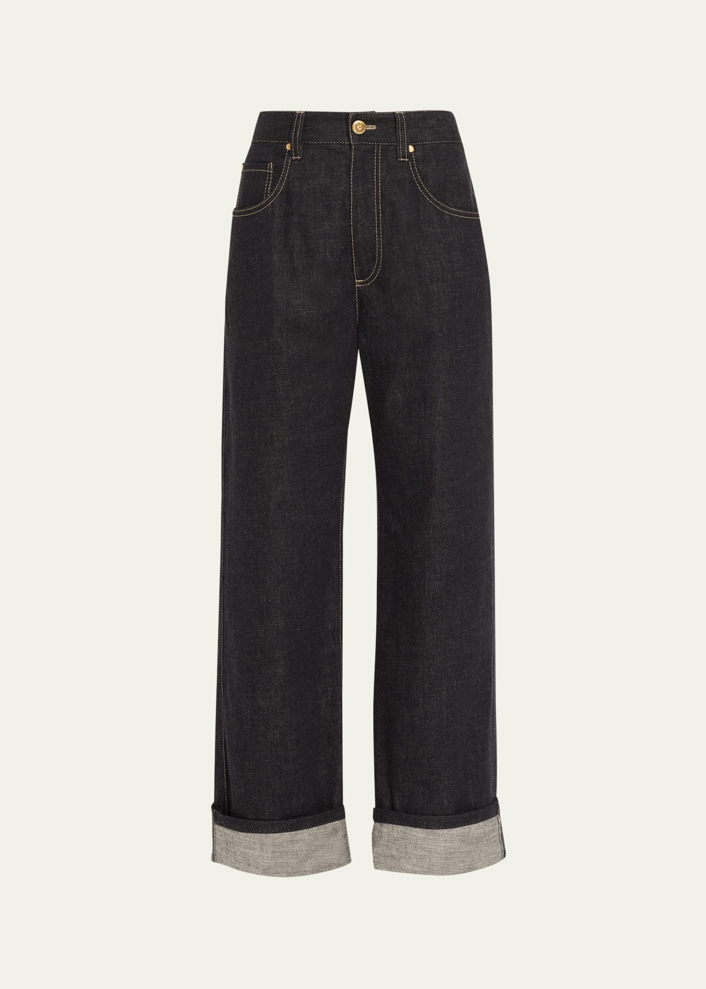 【極美品】BRUNELLO CUCINELLI デニム ジーンズモニーレ 36 Brunello Cucinelli Dark-Wash Wide-Leg Cuffed Jeans - Bergdorf Goodman