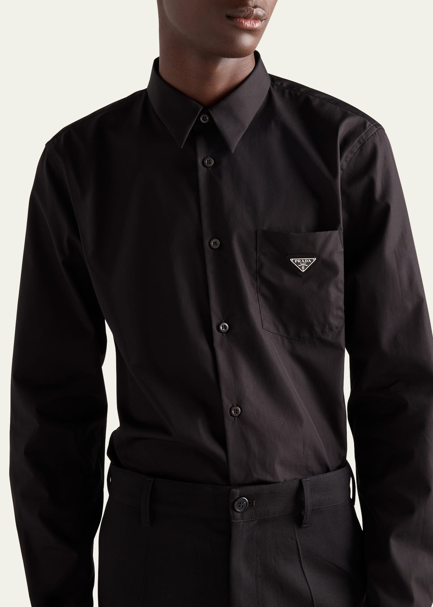 Prada Men's Poplin Chest-Logo Sport Shirt - Bergdorf Goodman