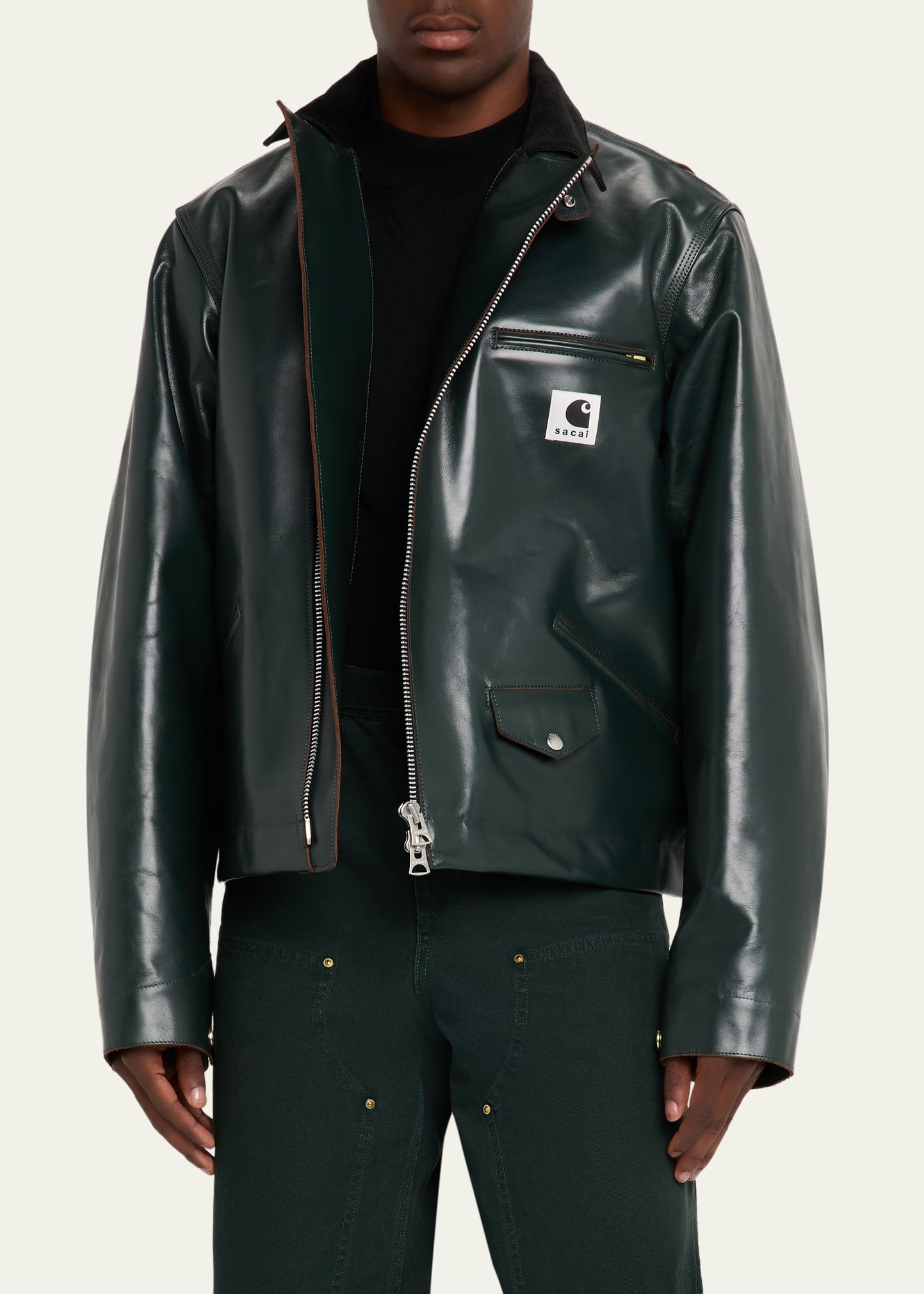 SACAI x CARHARTT WIP Men's Leather Moto Jacket - Bergdorf Goodman