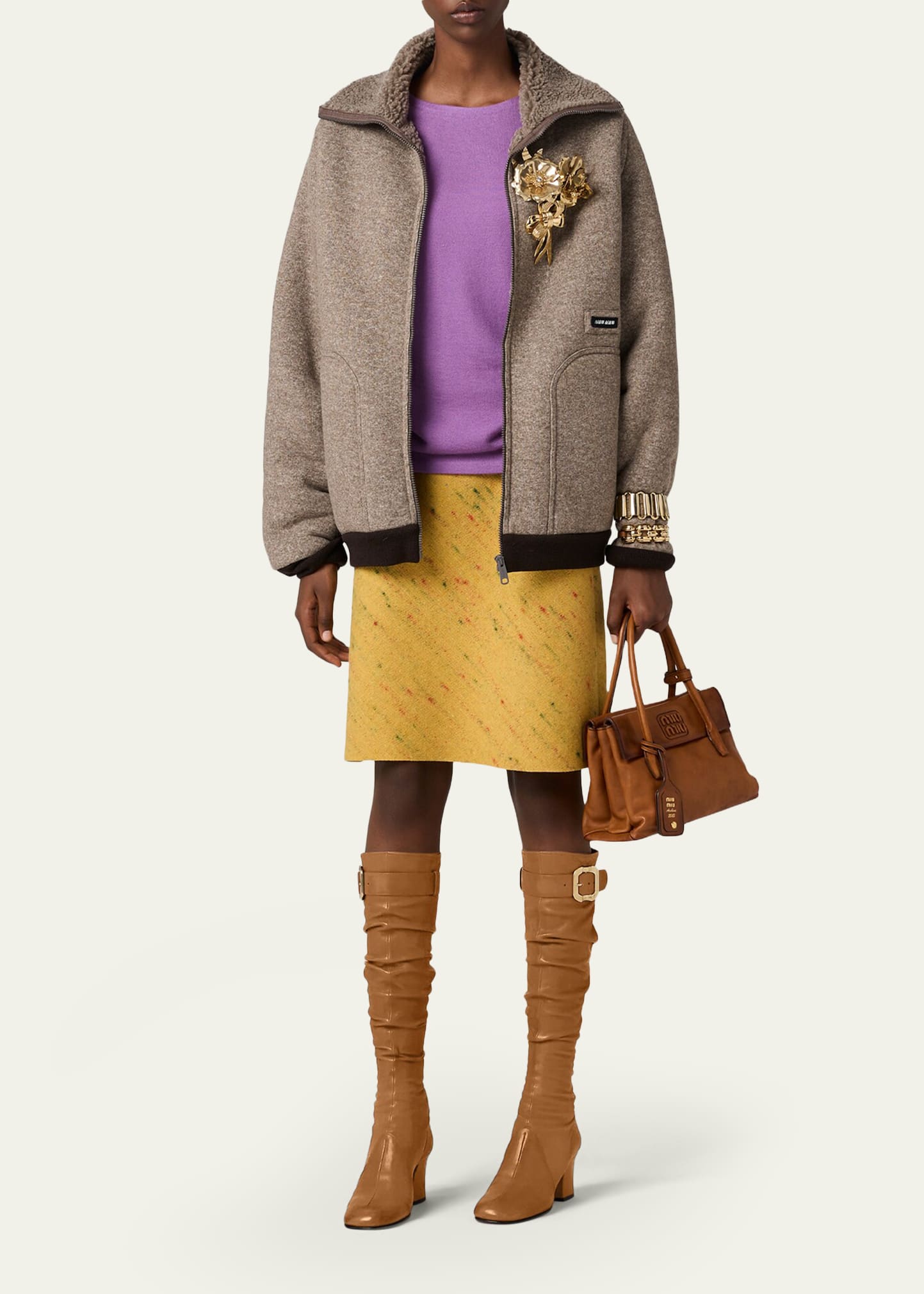 Miu Miu Faux Fur Lined Fleece Zip Jacket - Bergdorf Goodman