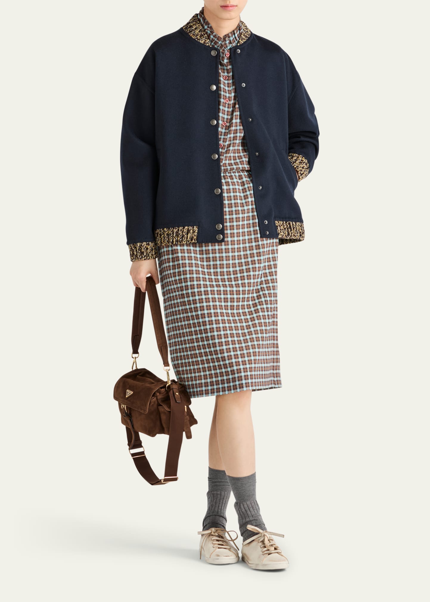 Prada Checked Stretch Georgette Midi Skirt - Bergdorf Goodman
