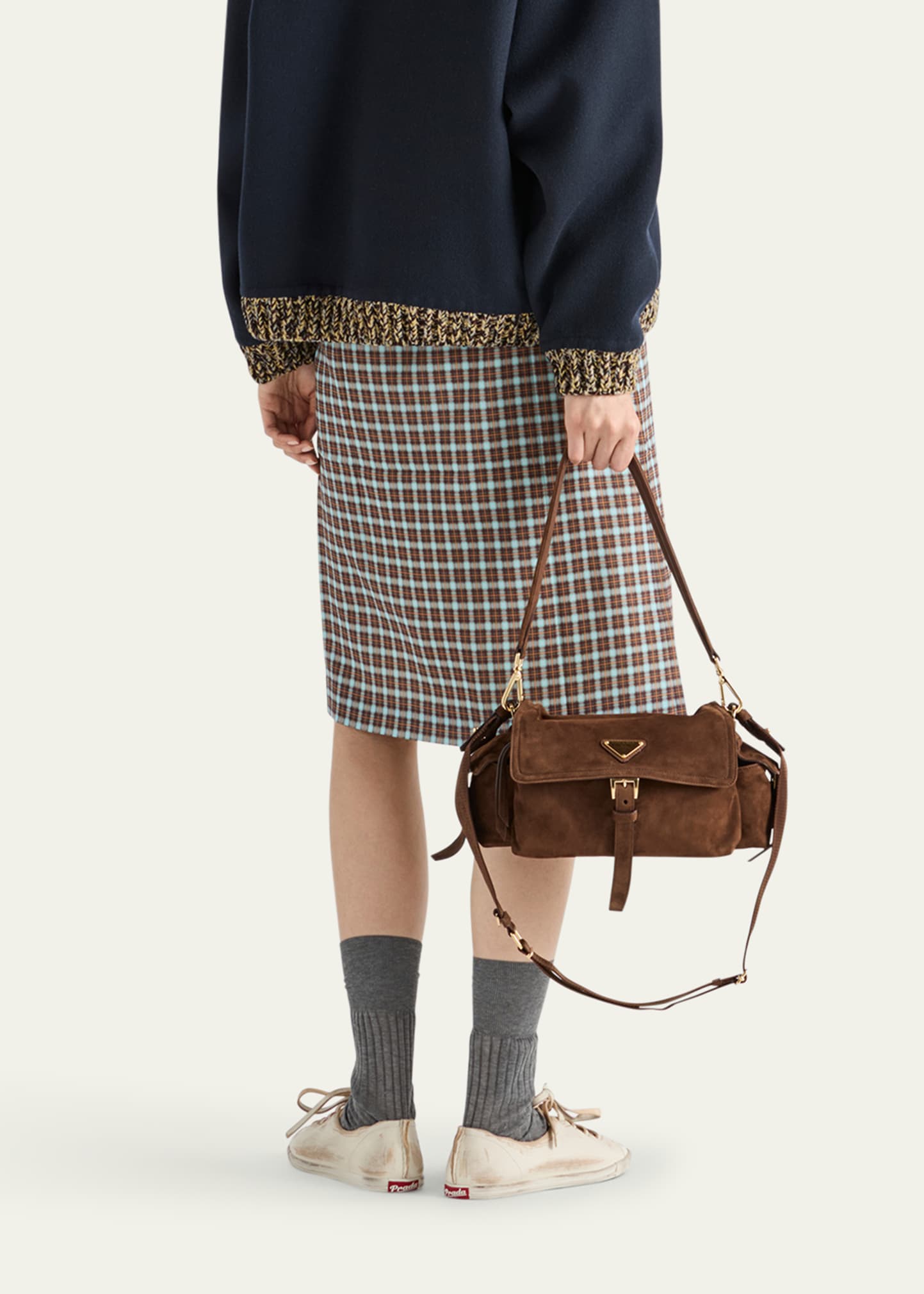 Prada Checked Stretch Georgette Midi Skirt - Bergdorf Goodman