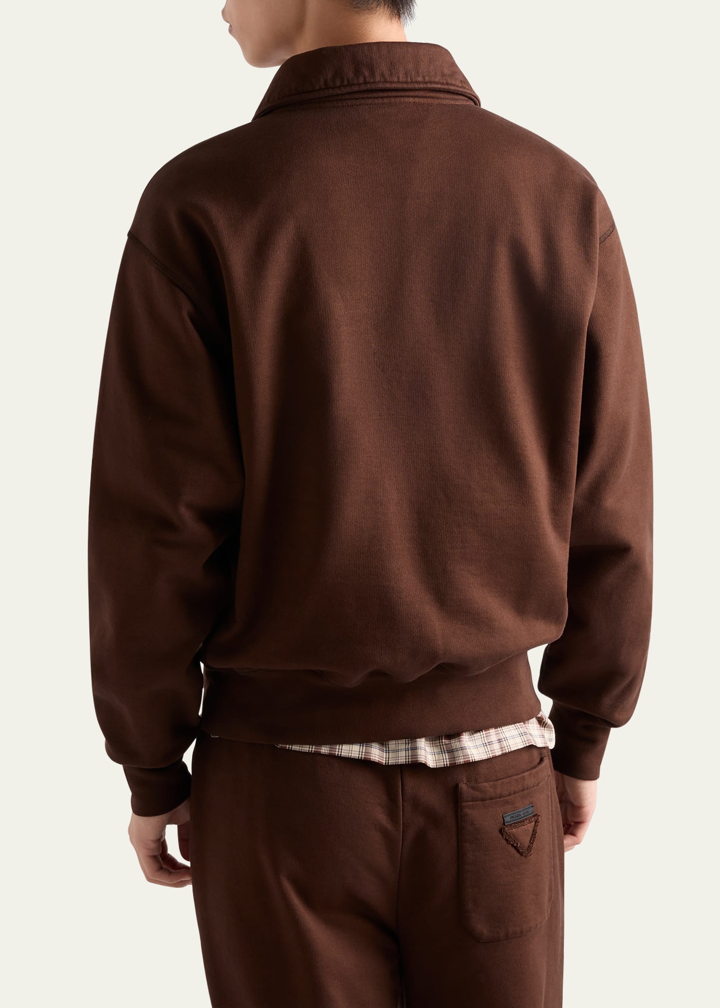 coppi☺︎　0417 Prada Men's Cotton Triangle Chest Quarter-Zip Sweatshirt