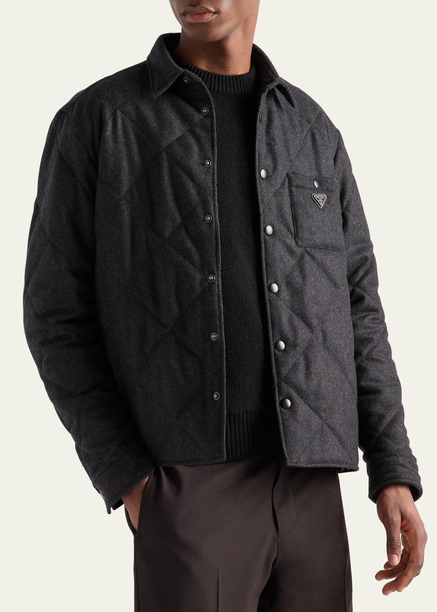 あ*様 PRADASPORT キルティング ニット　ジップアップジャケット Prada Men's Quilted Cashmere Snap-Front Overshirt - Bergdorf Goodman
