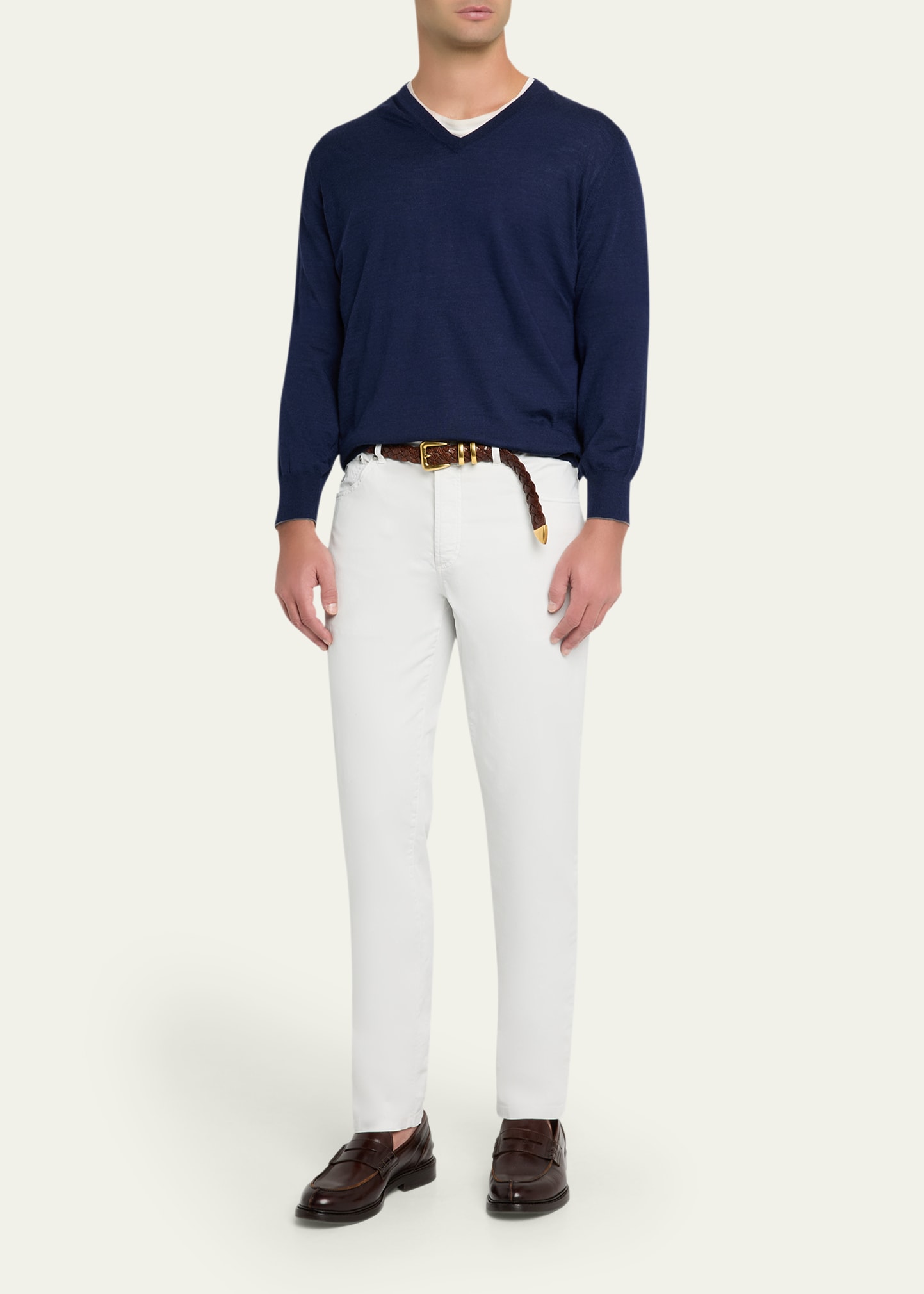Brunello Cucinelli Men's Fine Gauge Wool and Cashmere V-Neck