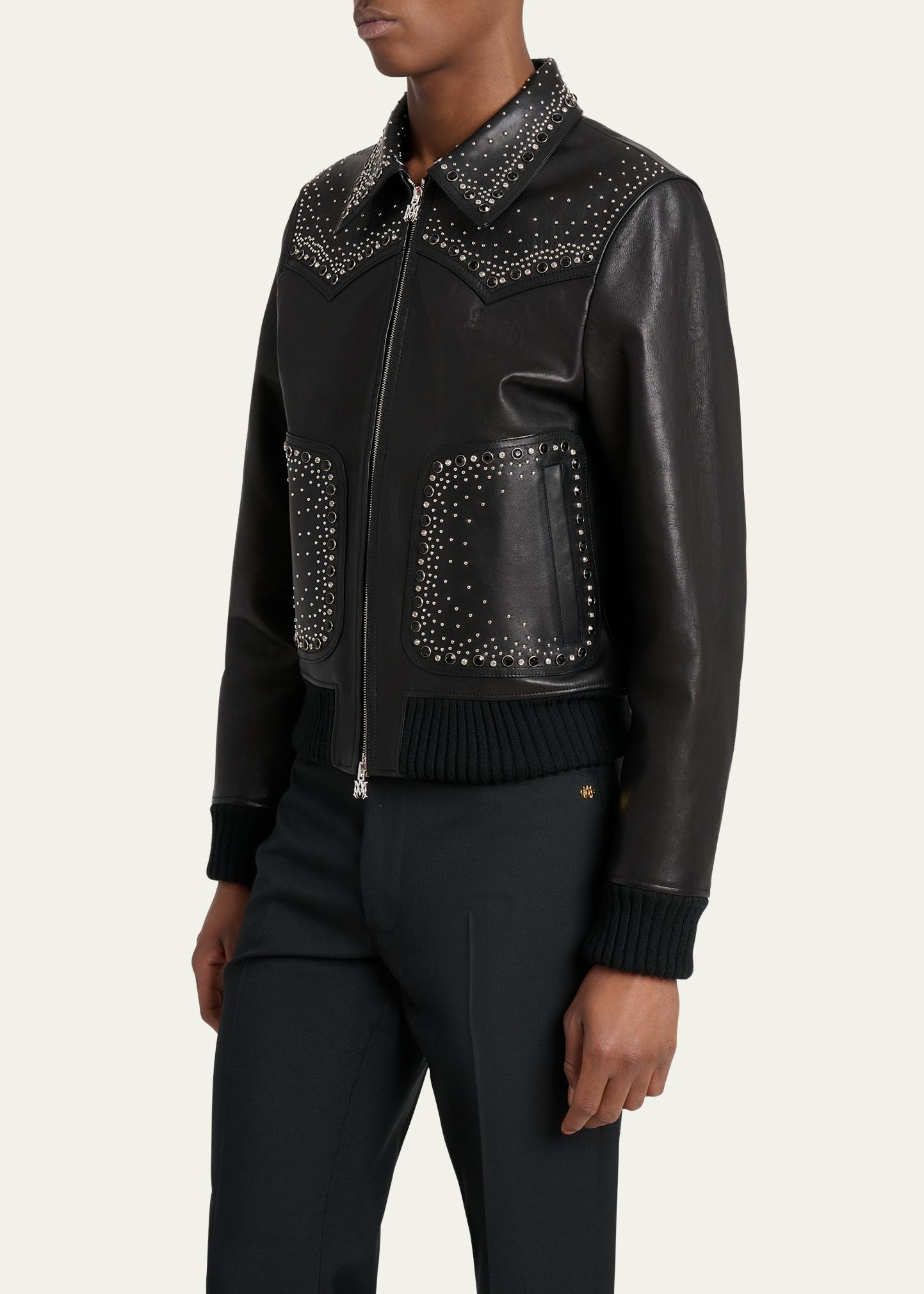 Amiri Men's Leather Crystal-Studded Western Blouson - Bergdorf Goodman