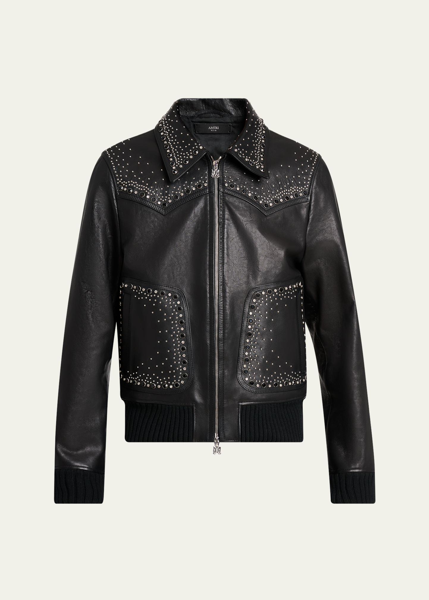 Amiri Men's Leather Crystal-Studded Western Blouson - Bergdorf Goodman