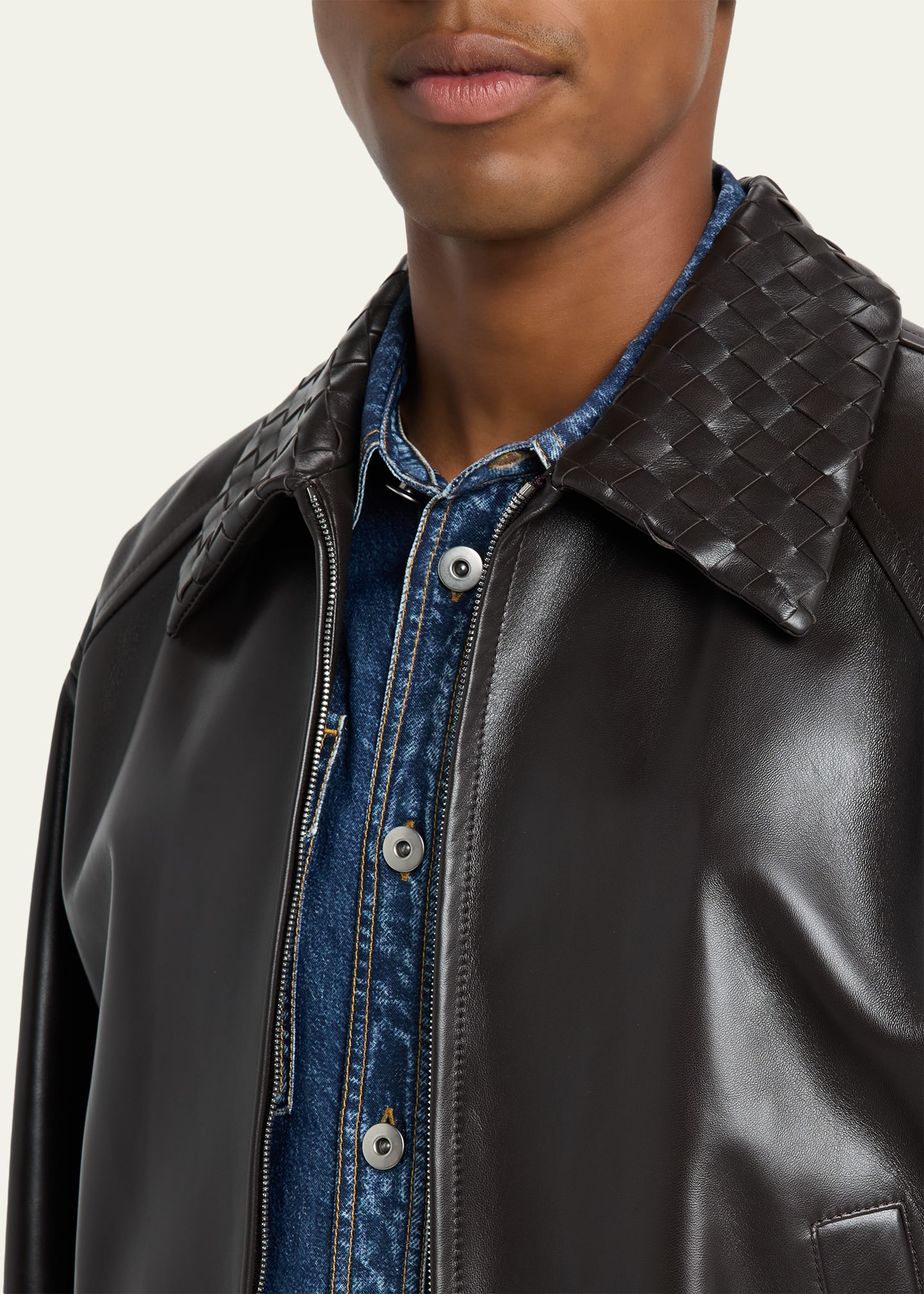 Bottega Veneta Men's Dark Brown Nappa Leather Blouson Jacket