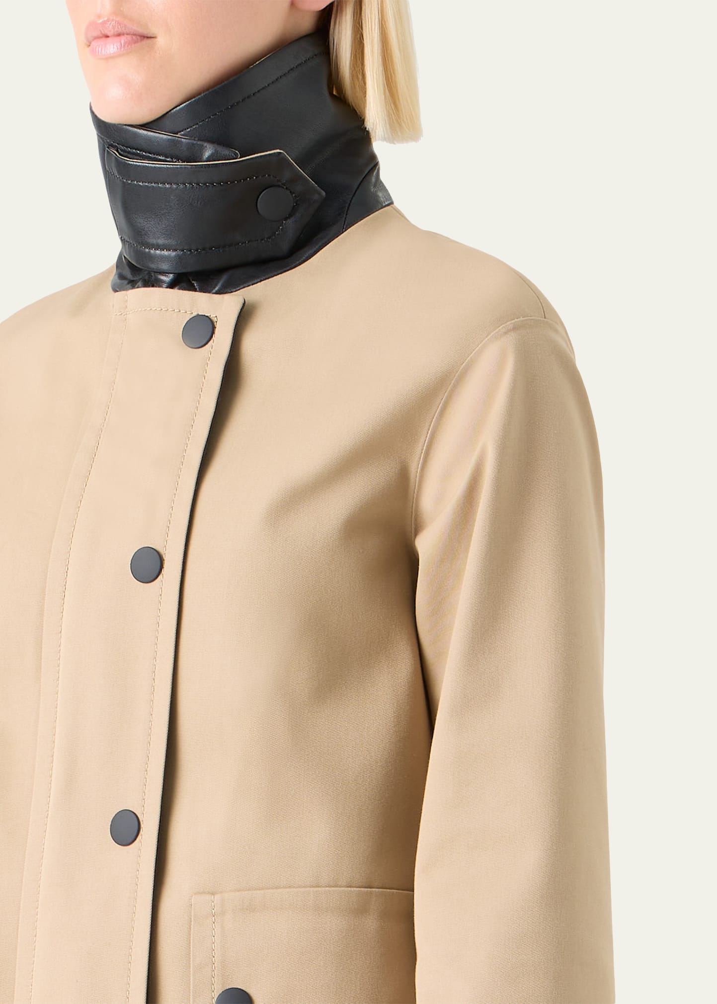 Akris punto Faux-Leather Collar Cotton Gabardine Parka Jacket
