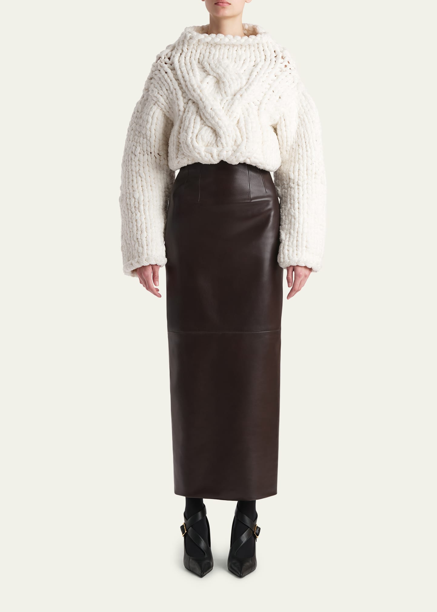Khaite Ninel Oversized Cable-Knit Crop Sweater - Bergdorf Goodman