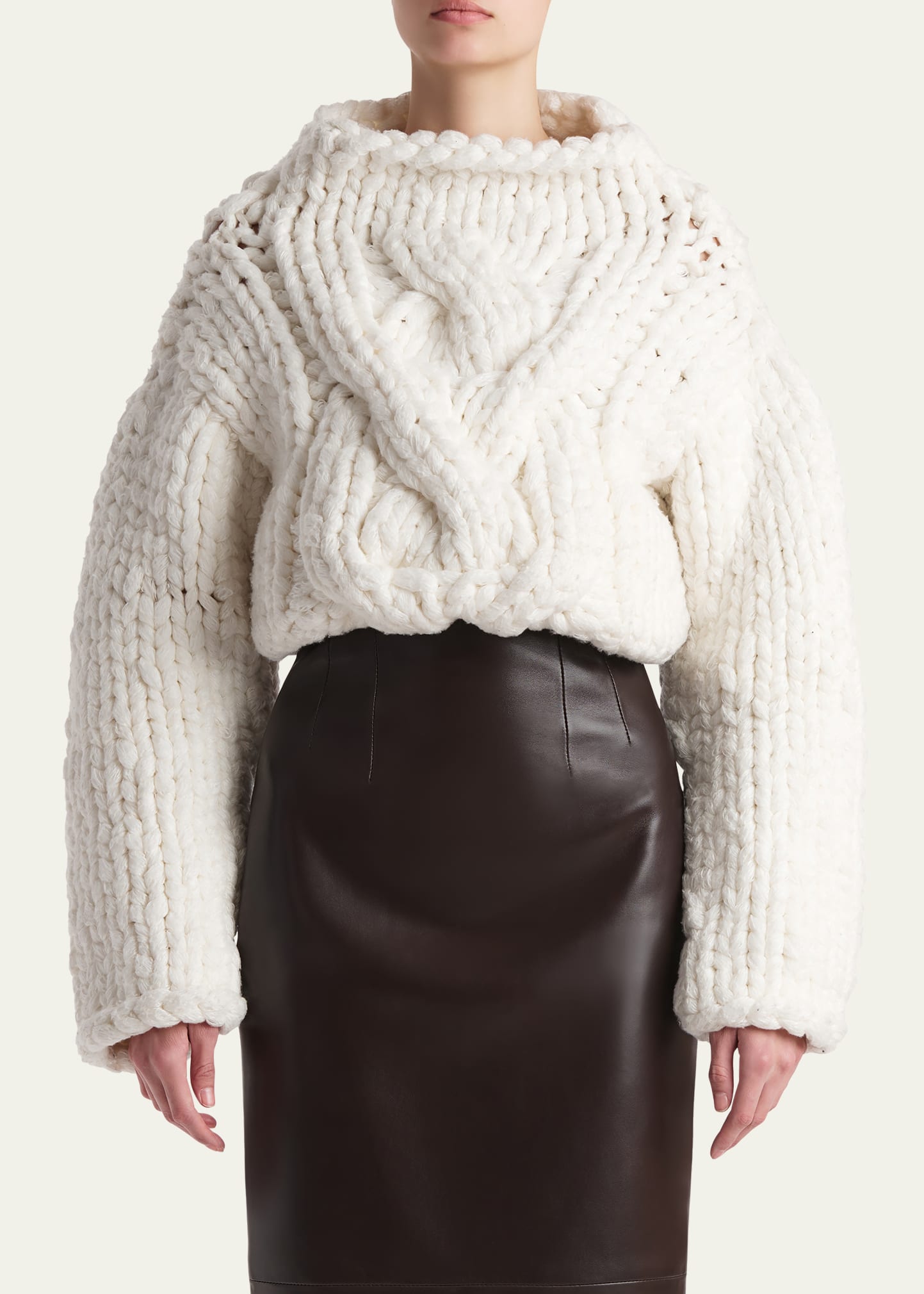 Khaite Ninel Oversized Cable-Knit Crop Sweater - Bergdorf Goodman