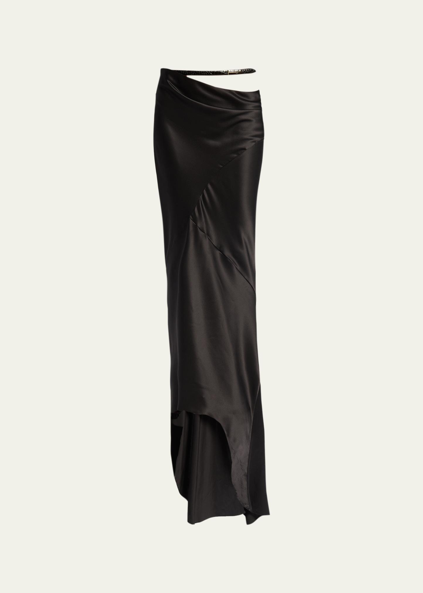 Asymmetric Satin Maxi Skirt With Train, image 2 of 6