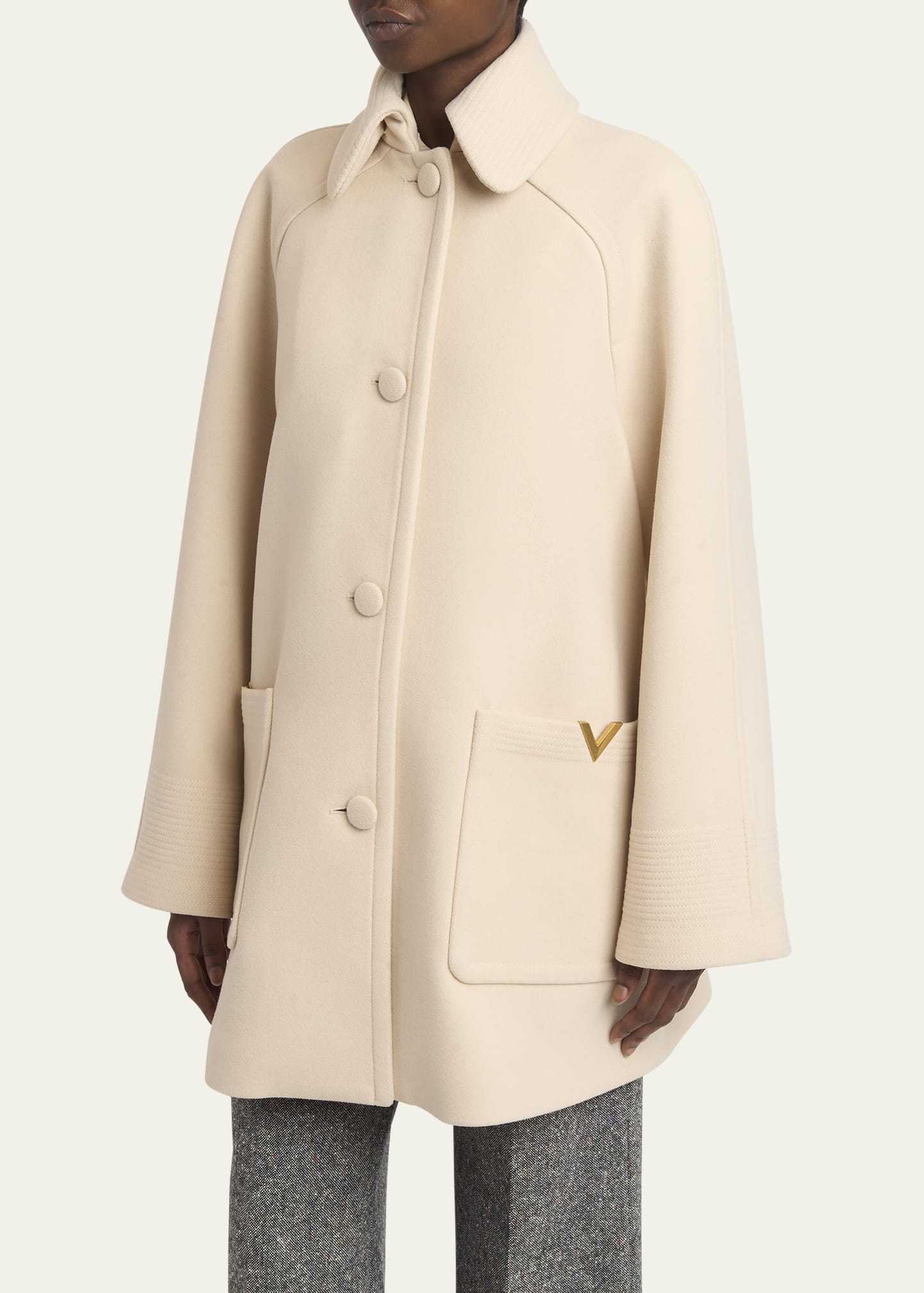 Valentino Garavani Cappotto Wool V Gold-Trim Jacket - Bergdorf Goodman