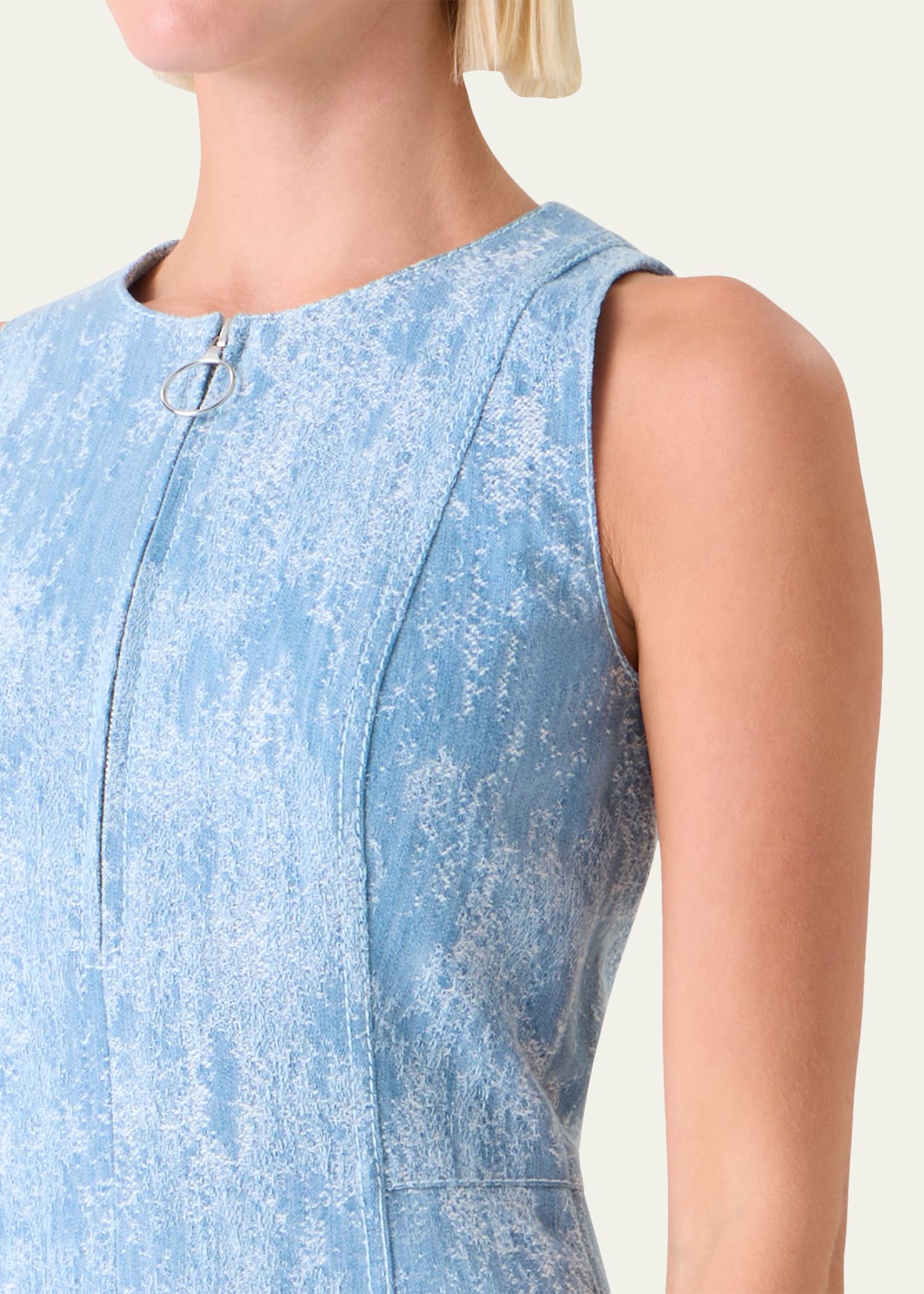 fitted denim midi dress Fit-and-Flare Jacquard Denim Midi Dress Sky Blue Denim / 4