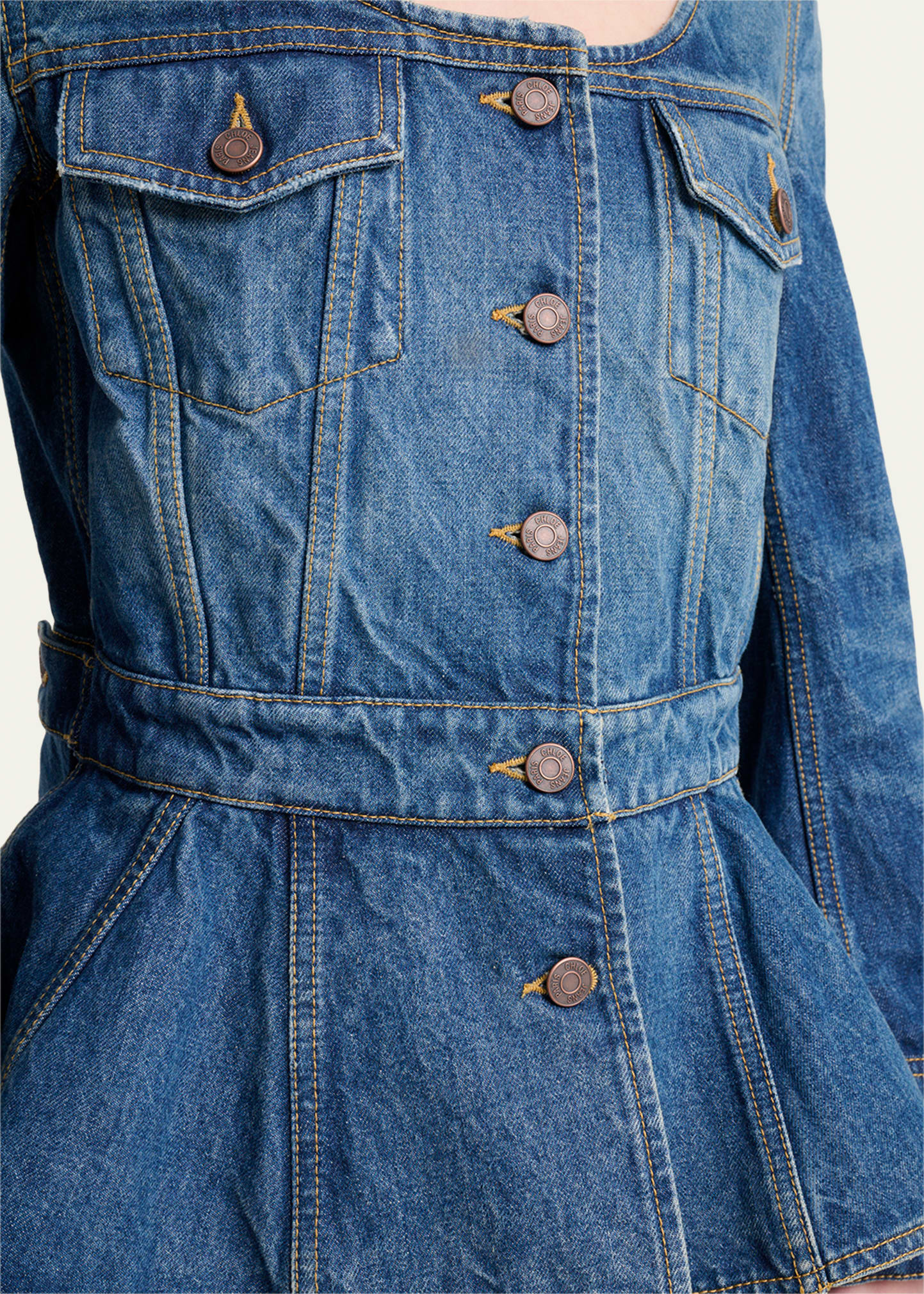 Chloe Long-Sleeve Denim Peplum Top - Bergdorf Goodman
