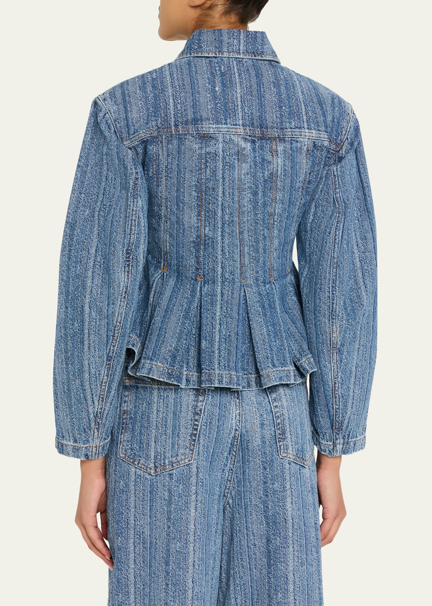 Ganni Pleated Stripe Denim Jacket - Bergdorf Goodman