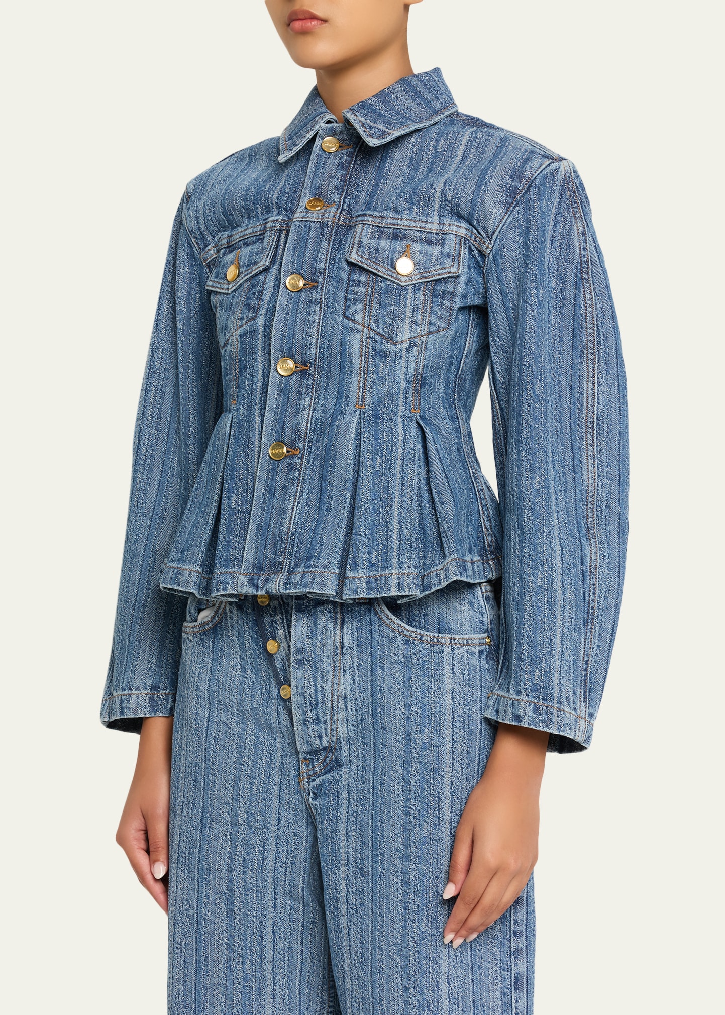 Ganni Pleated Stripe Denim Jacket - Bergdorf Goodman