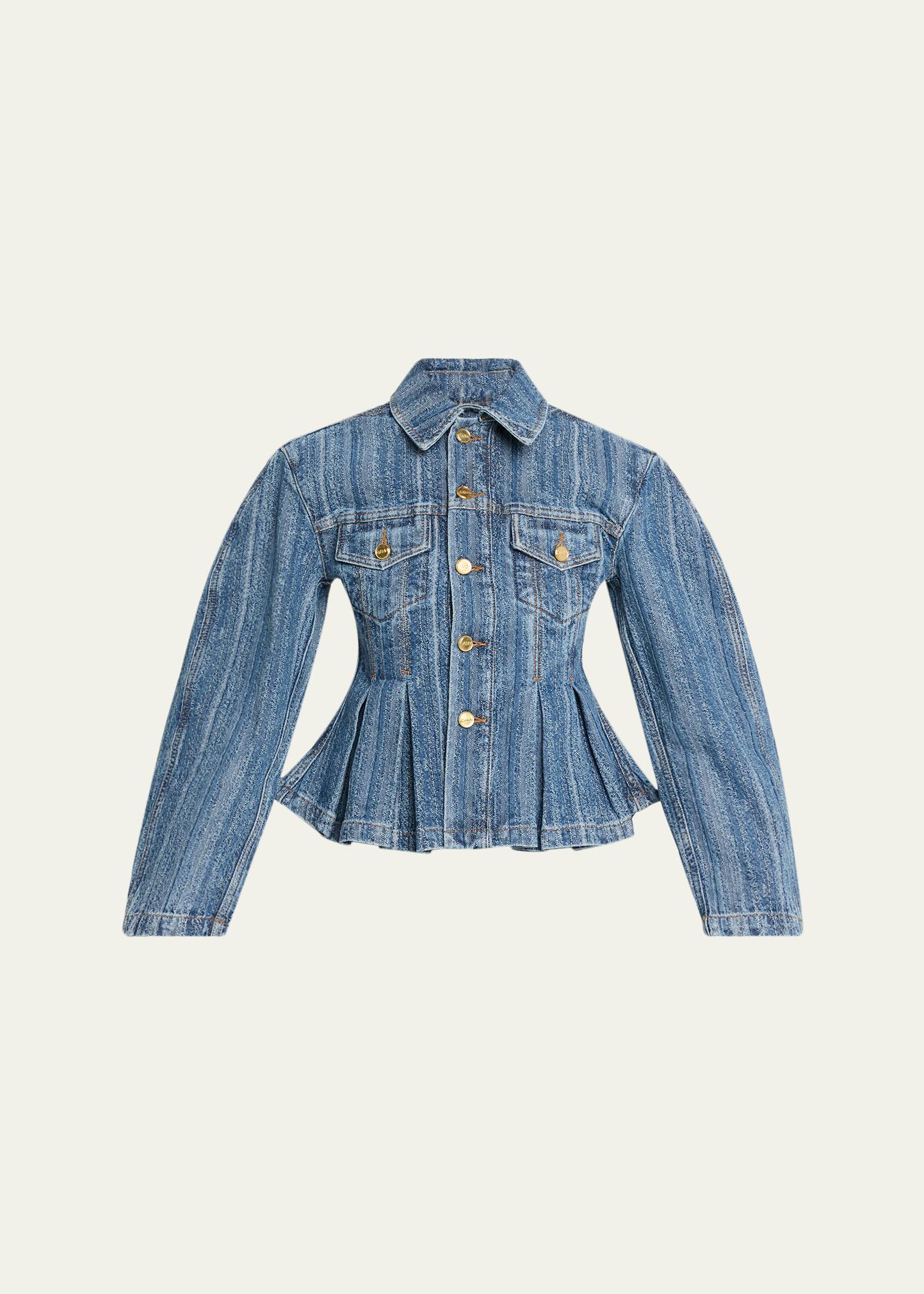 Ganni Pleated Stripe Denim Jacket - Bergdorf Goodman