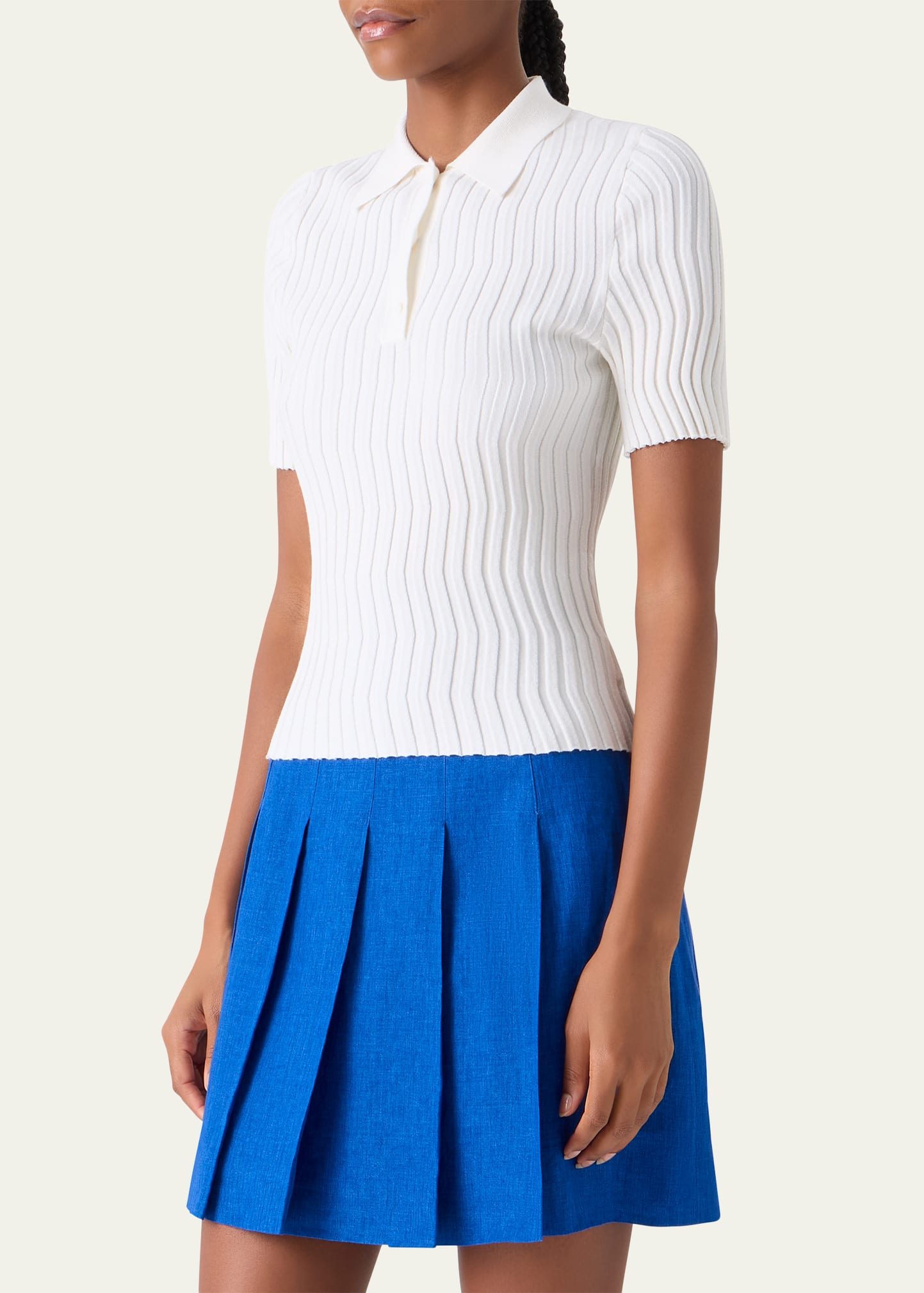 Akris Zigzag Rib Knit Short-Sleeve Polo Sweater - Bergdorf Goodman