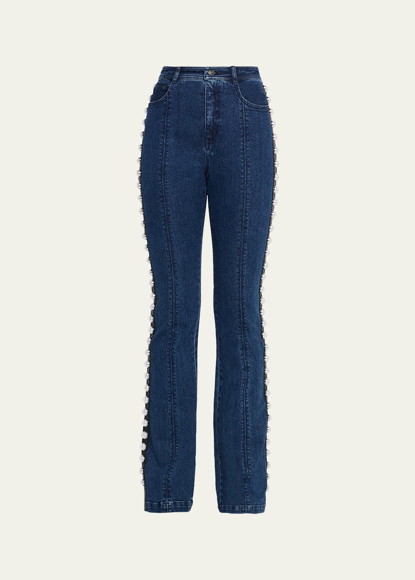 Cinq à Sept Pearl-Embellished Slim Flare Jeans - Bergdorf Goodman