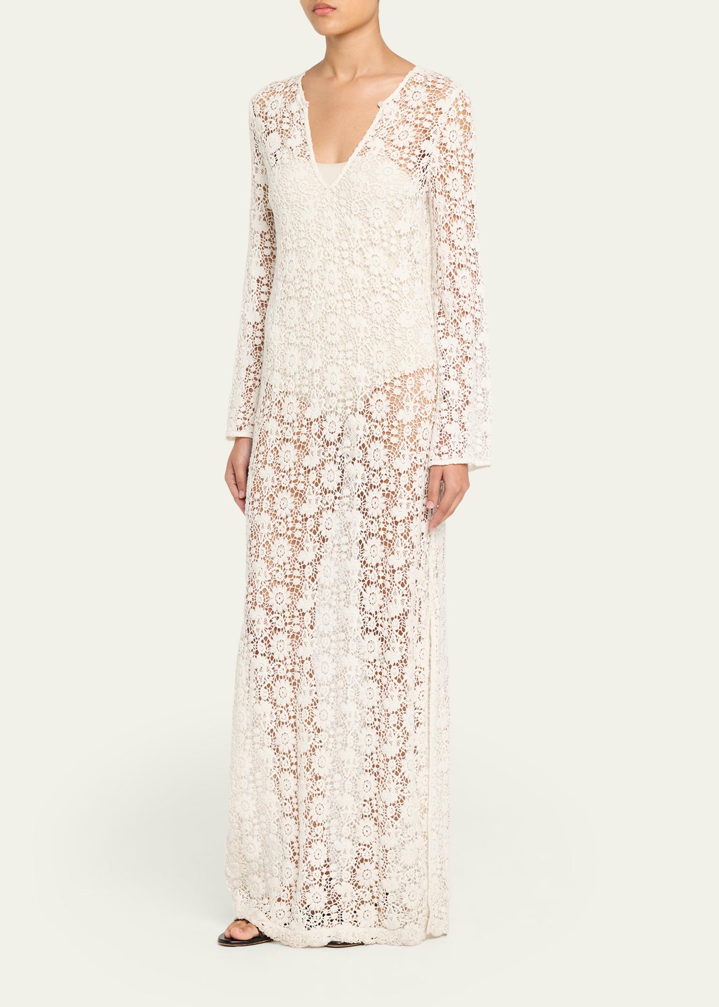 Nili Lotan Della Floral Crochet Knit Long-Sleeve Maxi Dress