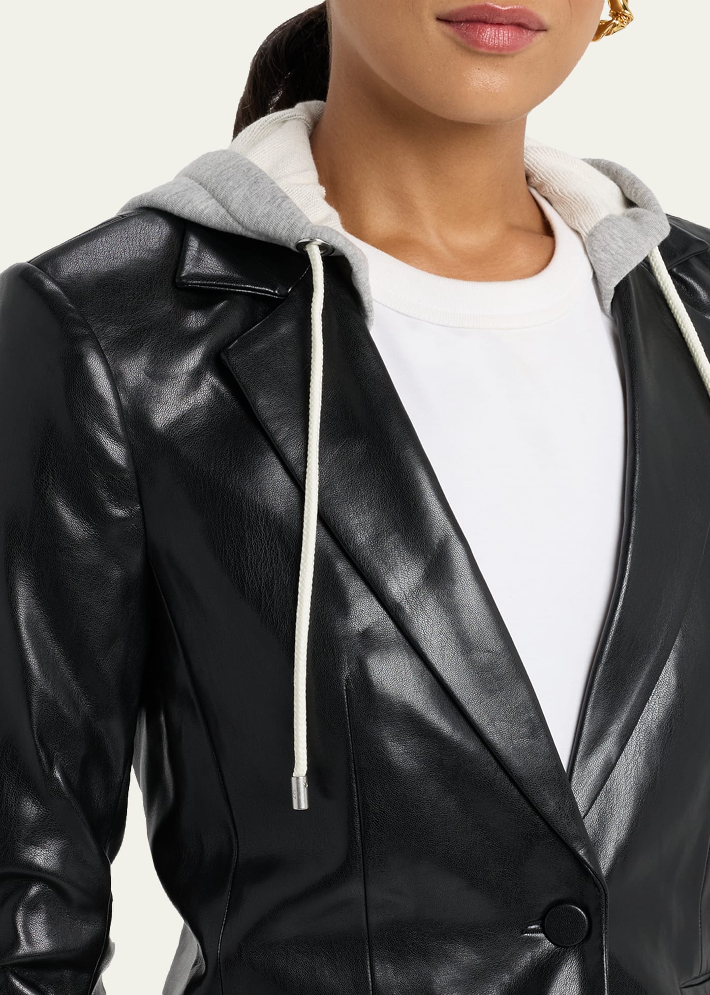 Cinq a Sept Hooded Vegan Leather Combo Blazer - Bergdorf Goodman