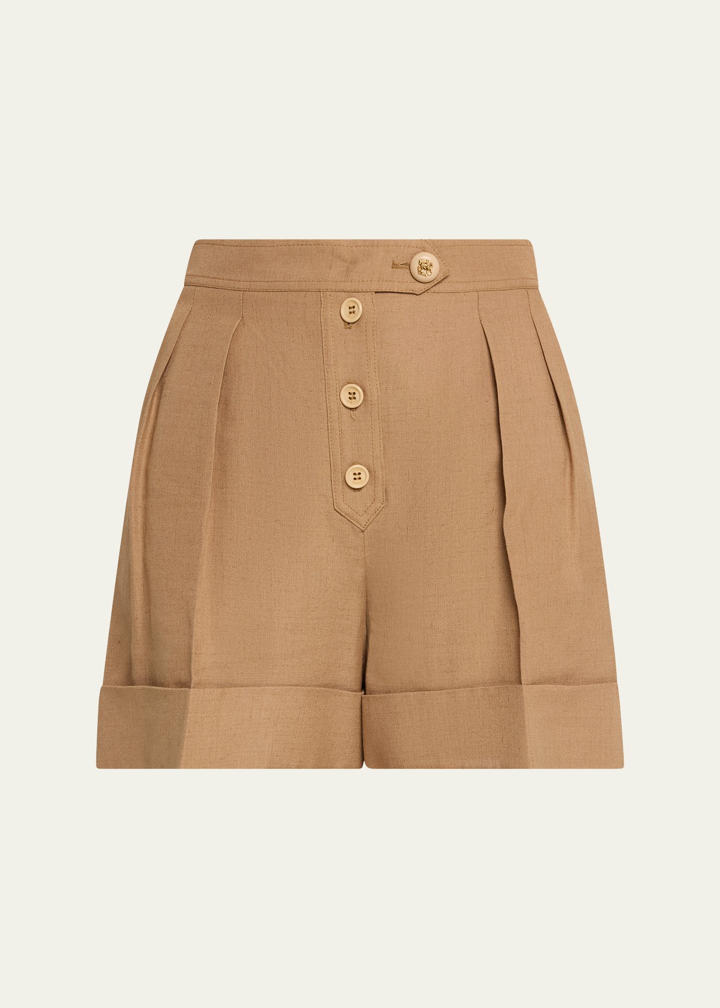 Valentino Garavani Pleated Linen Tailored Shorts - Bergdorf Goodman